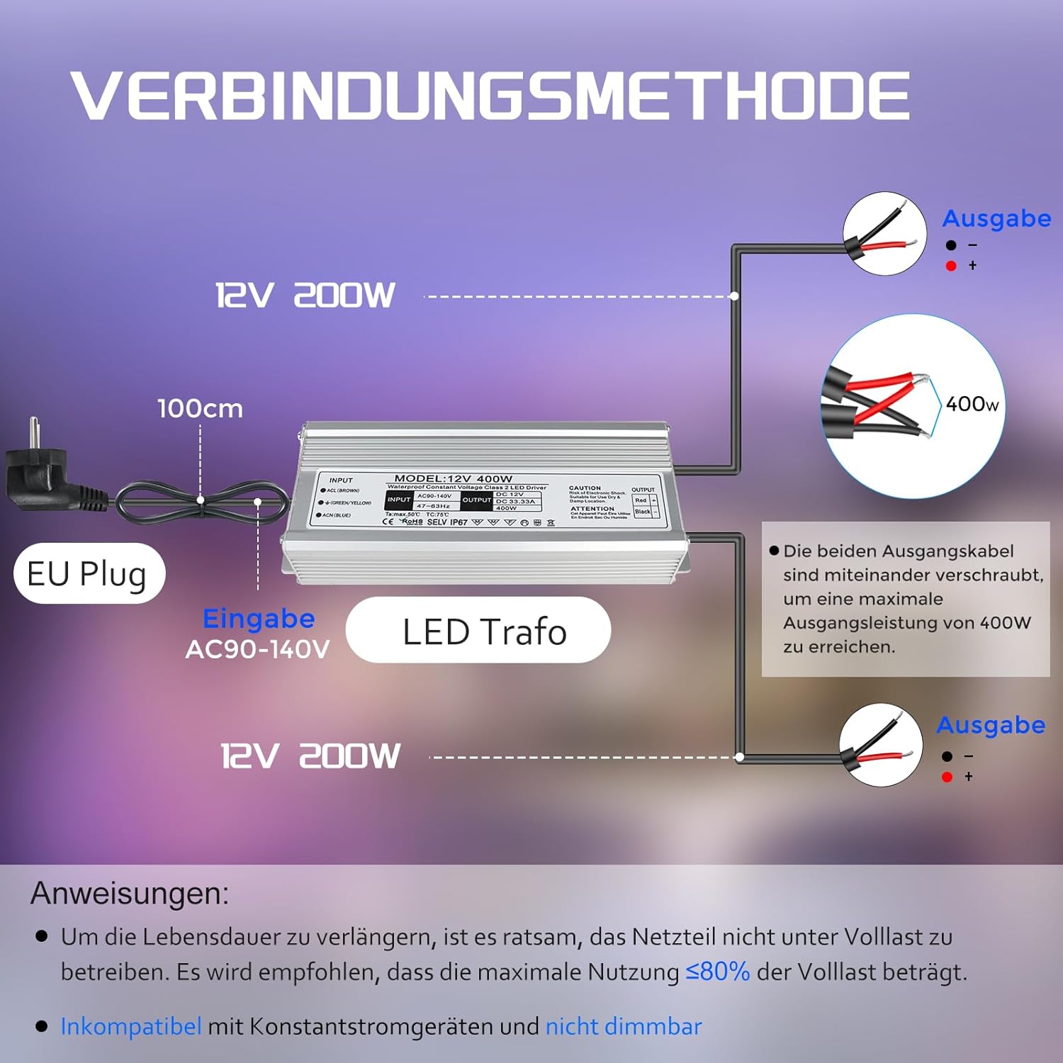 Trasformatore LED 12V 400W IP67 Impermeabile - immagine 2