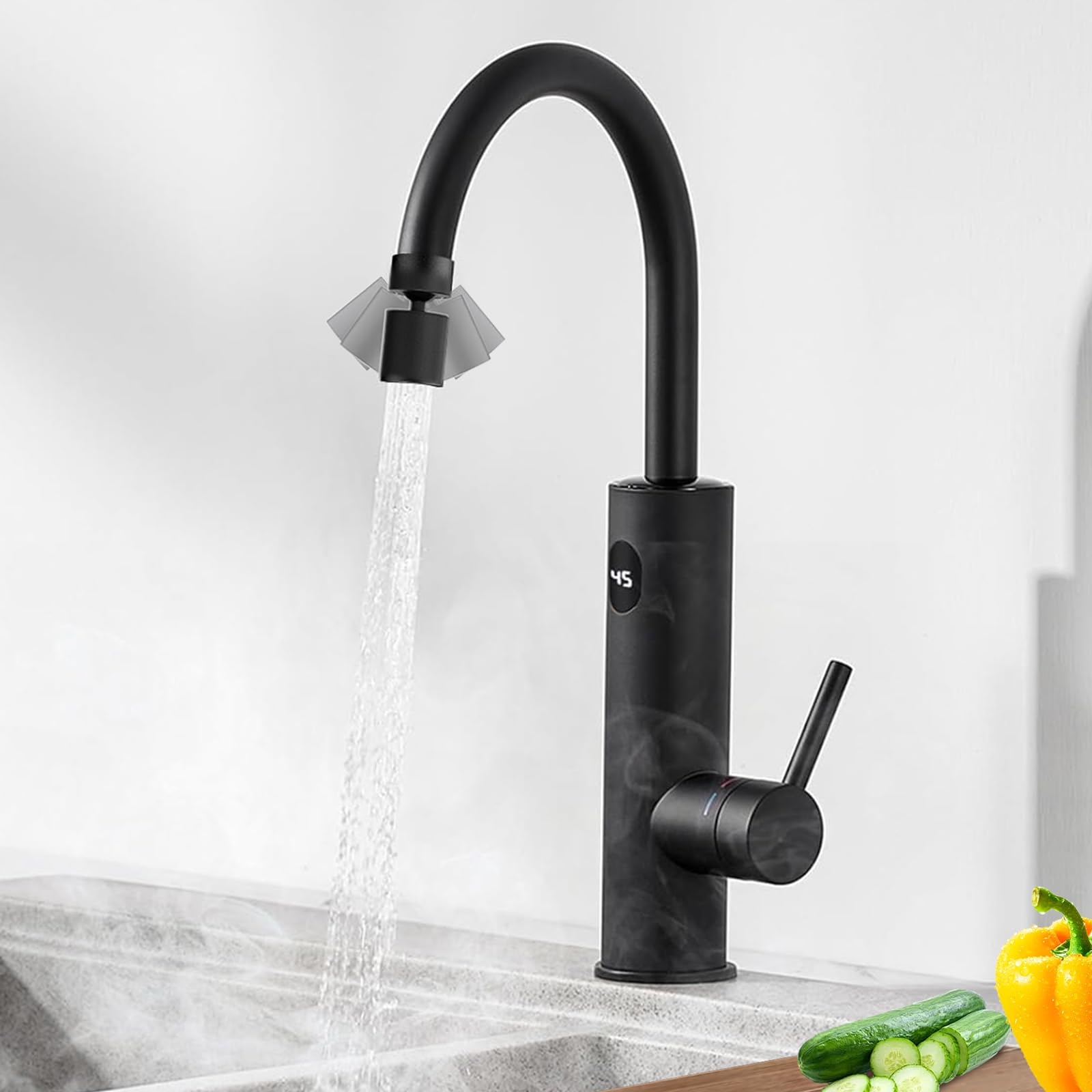 Rubinetto con Scaldabagno Istantaneo 3200W, Nero