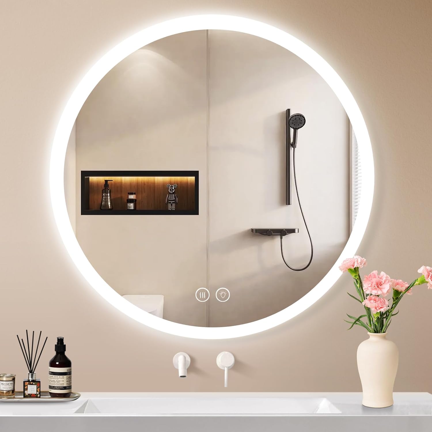 Habison Specchio Bagno LED Rotondo 80 cm con Illuminazione