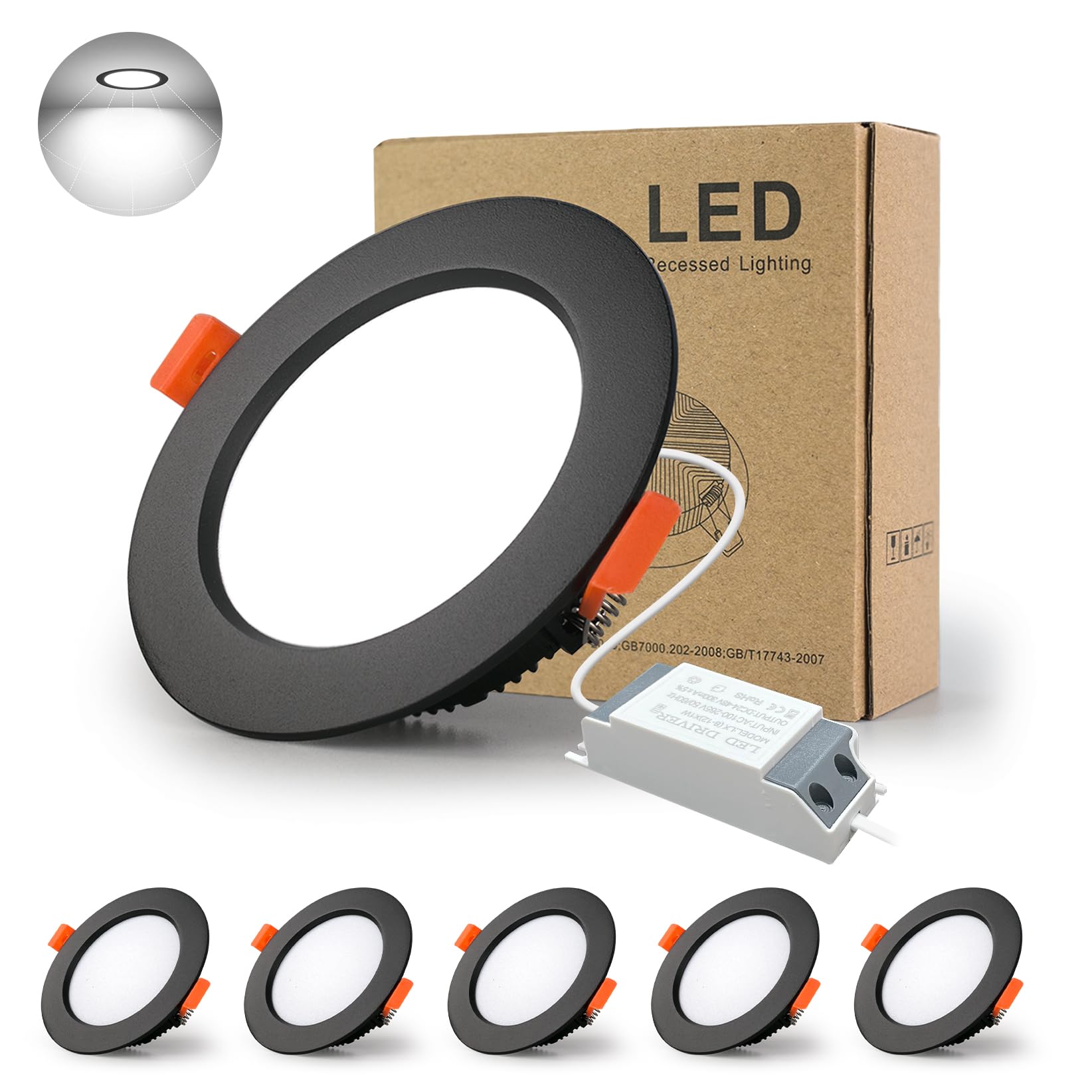 Bagzy 5x Faretti LED Incasso Ultrasottili 7W, Neri