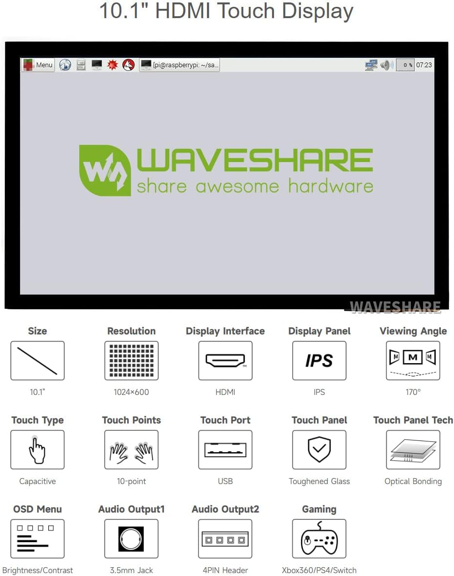 Waveshare 10.1" Display Touchscreen HDMI LCD (E) - immagine 3