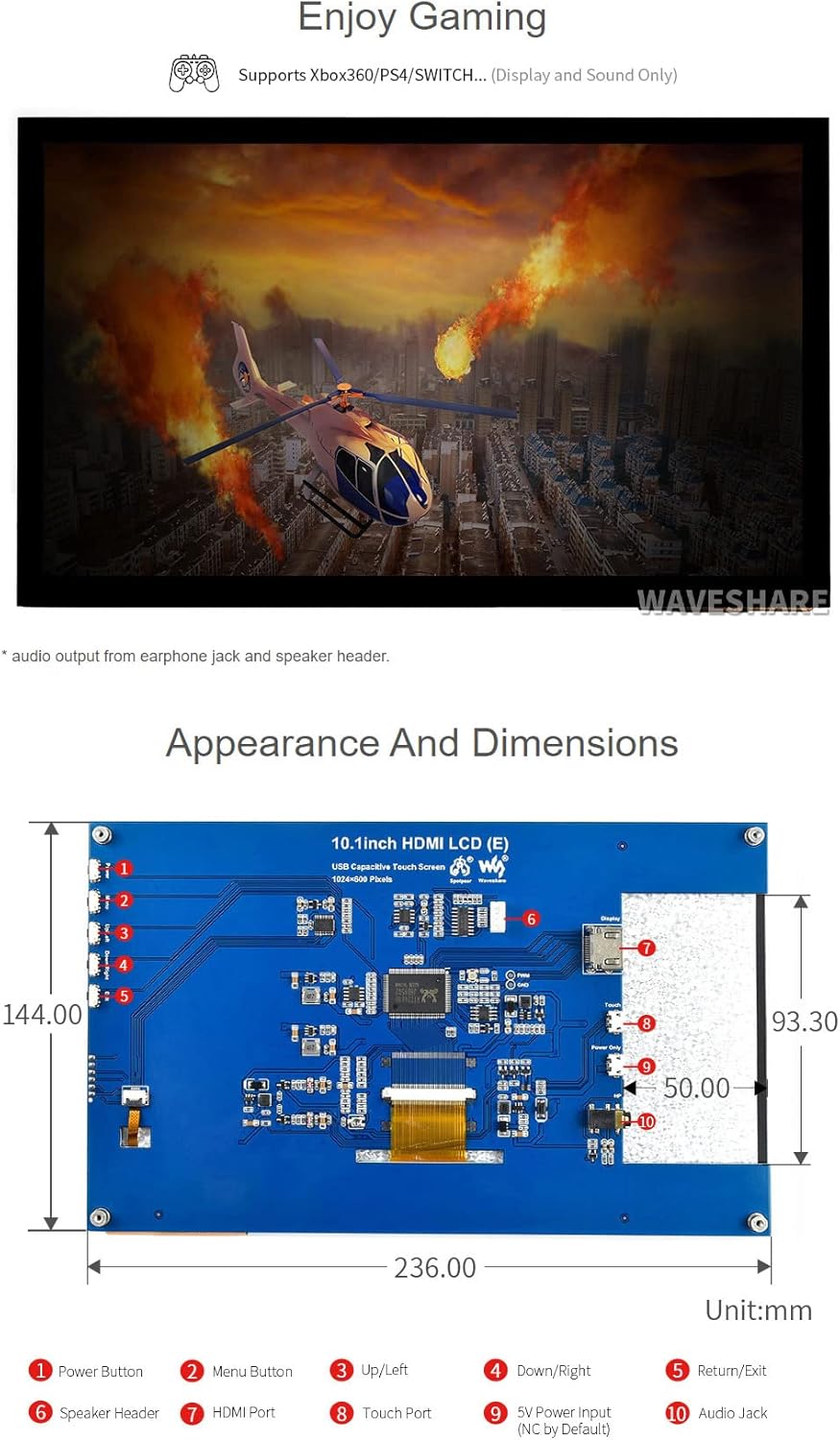 Waveshare 10.1" Display Touchscreen HDMI LCD (E) - immagine 7