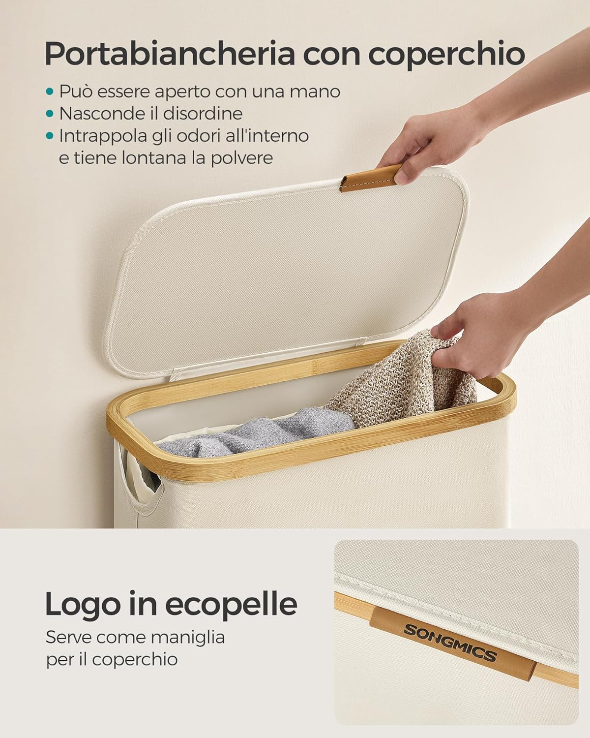 Songmics Cesto Portabiancheria 65L con Coperchio - immagine 4