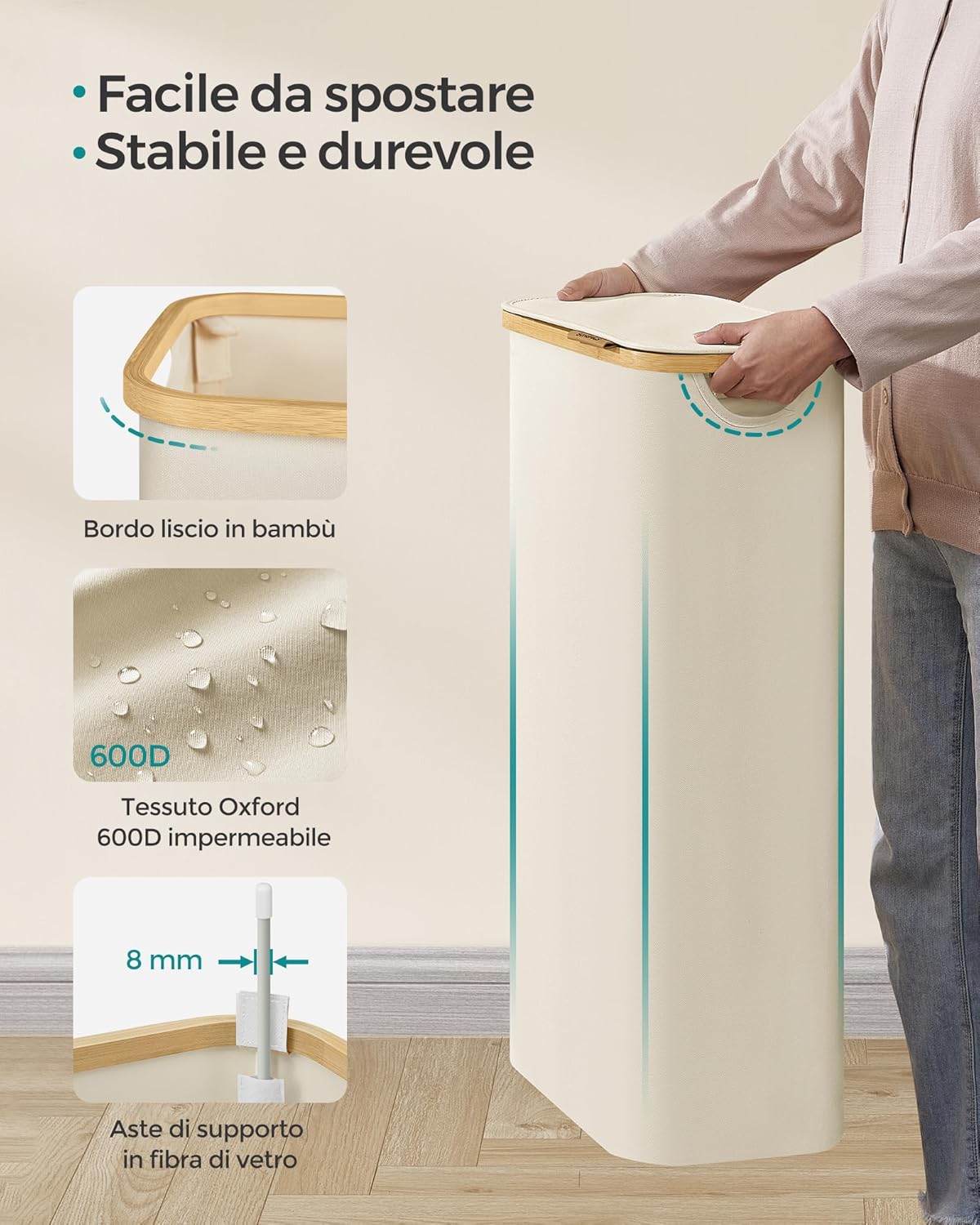 Songmics Cesto Portabiancheria 65L con Coperchio - immagine 7