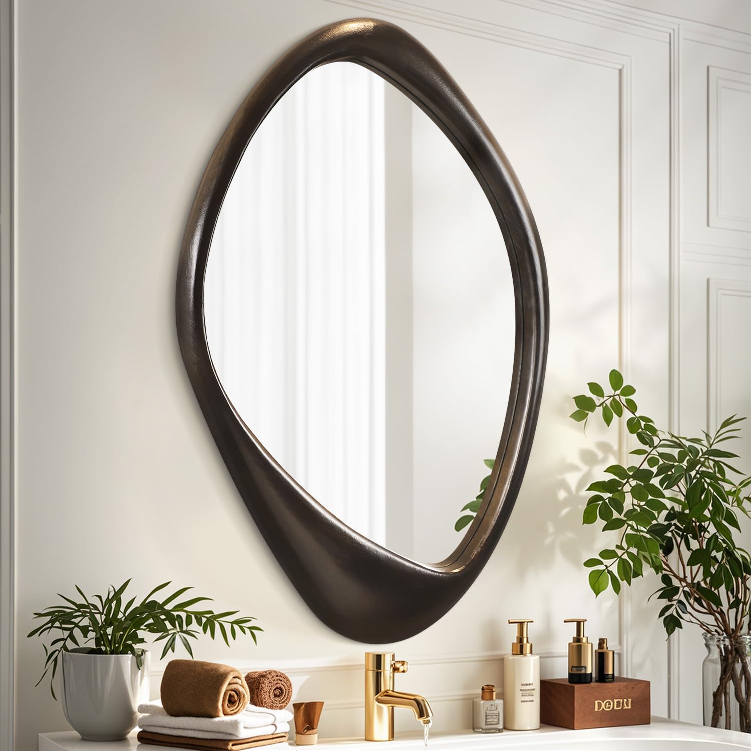 Aazzkang Specchio da Parete Asimmetrico 60x40cm, Marrone