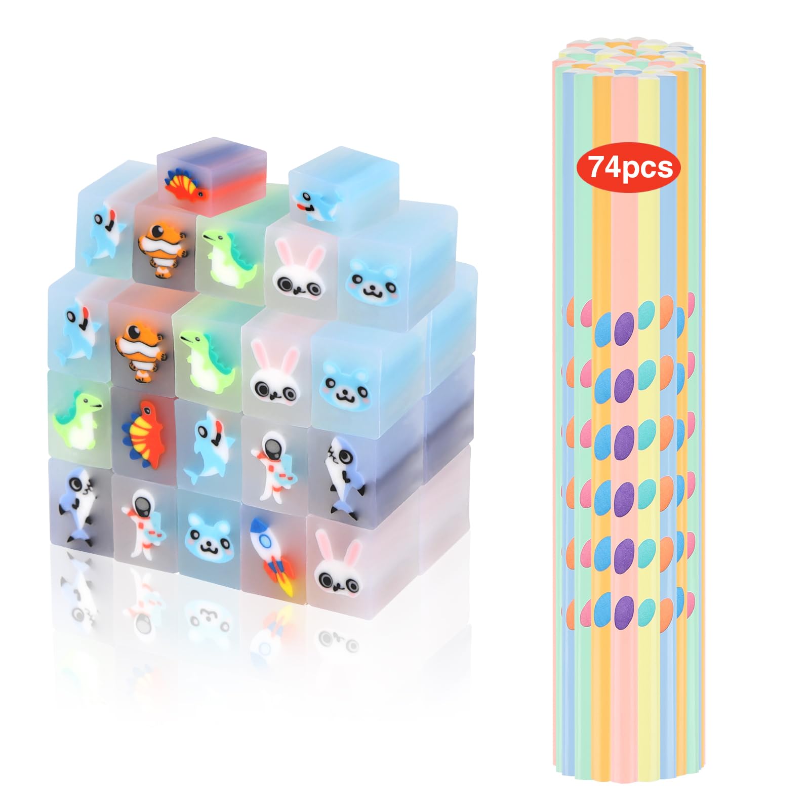 74 Pcs Matite con Gomma Bambini - Set Regalino Festa