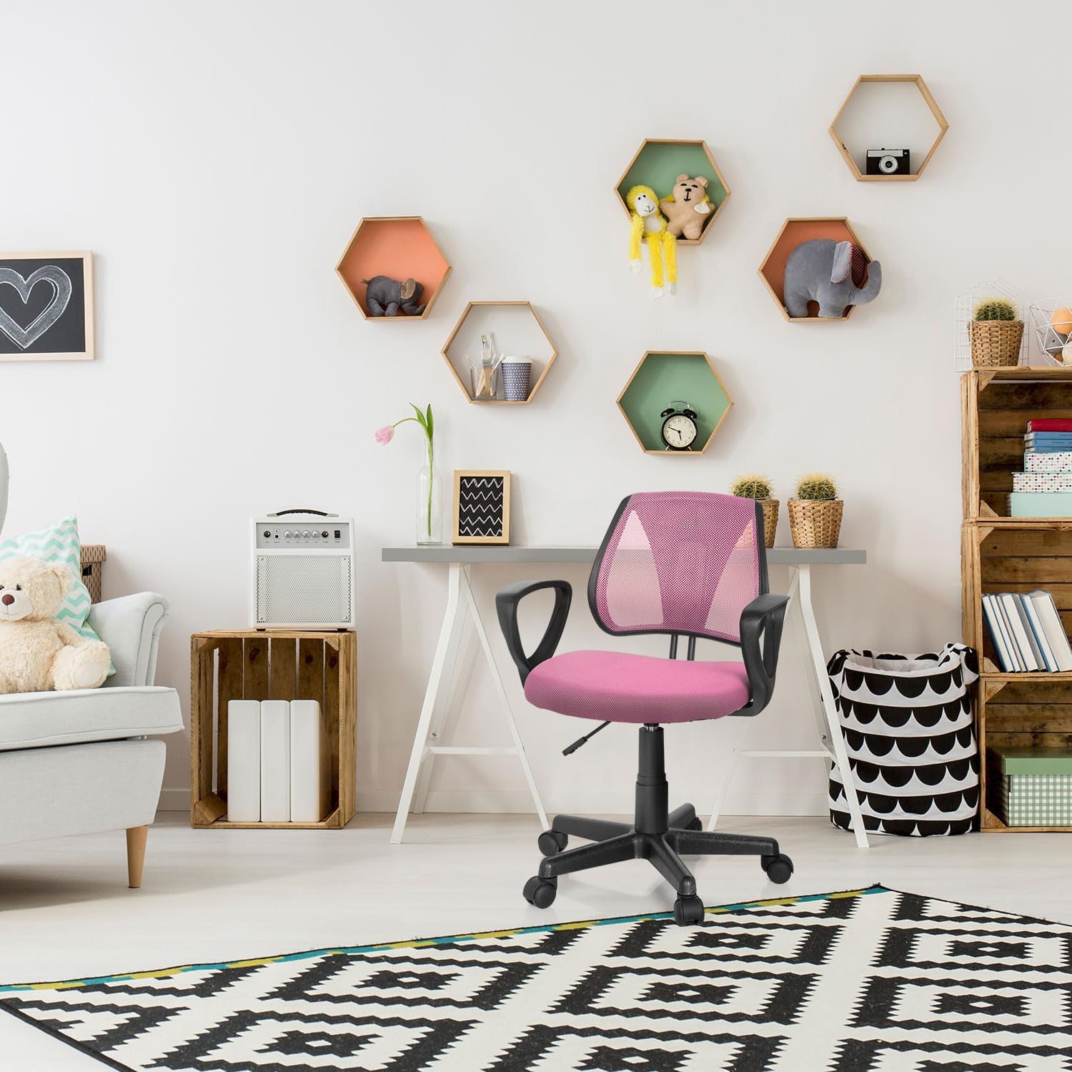 Hjh Office Sedia Girevole Bambini KIDDY CD Tessuto Rosa - immagine 2