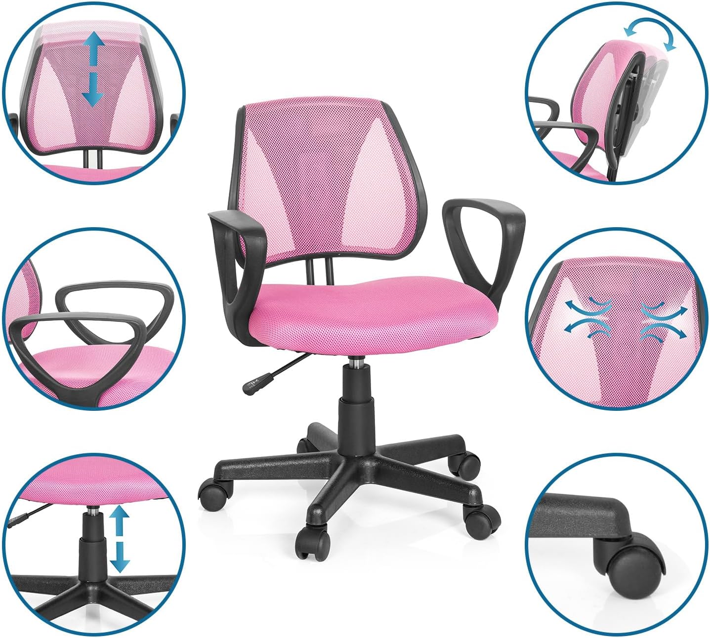 Hjh Office Sedia Girevole Bambini KIDDY CD Tessuto Rosa - immagine 4