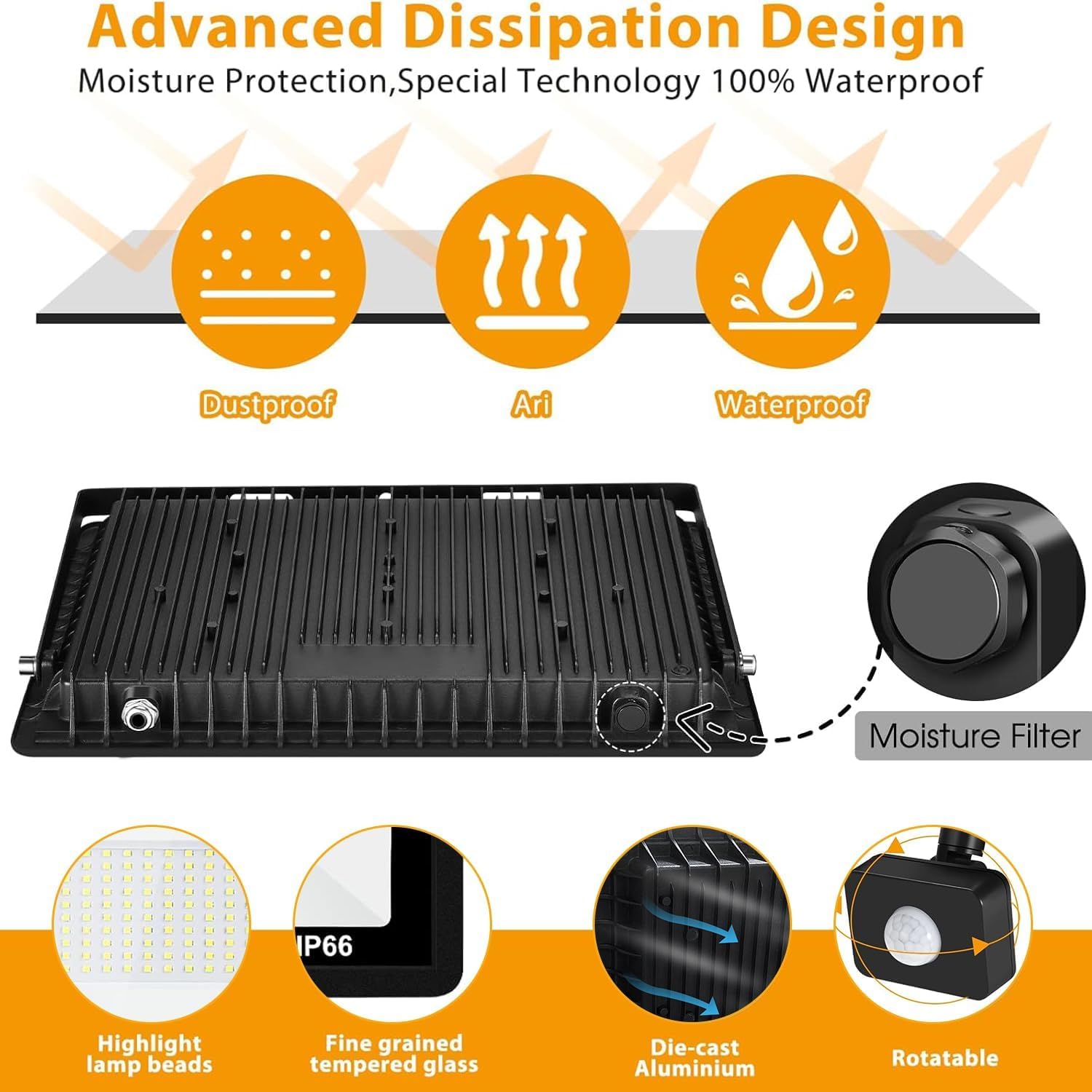 Createstar Faretto LED Esterno con Sensore 100W 10000LM - immagine 3