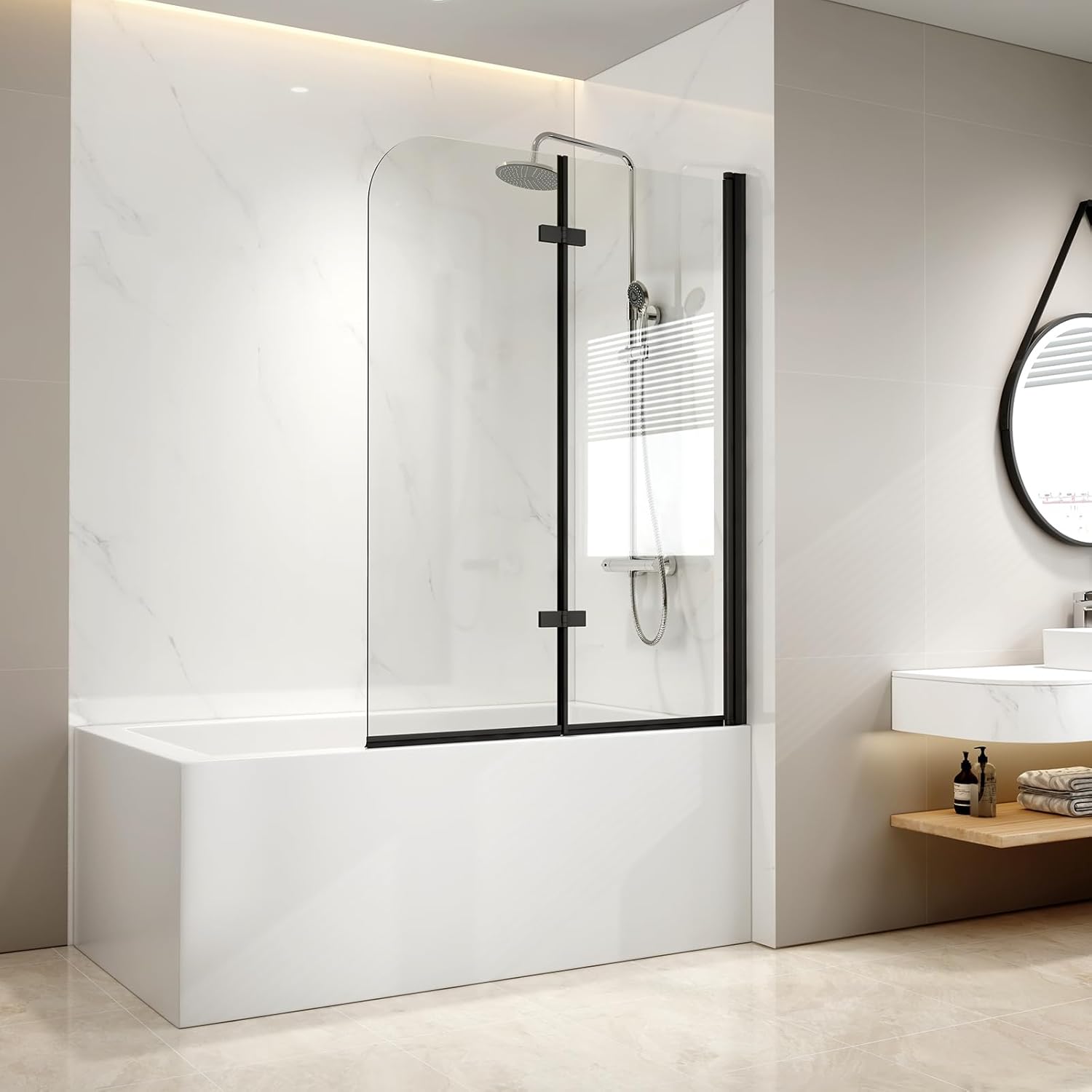 Emke Parete Doccia per Vasca da Bagno 110x140 cm, Nera