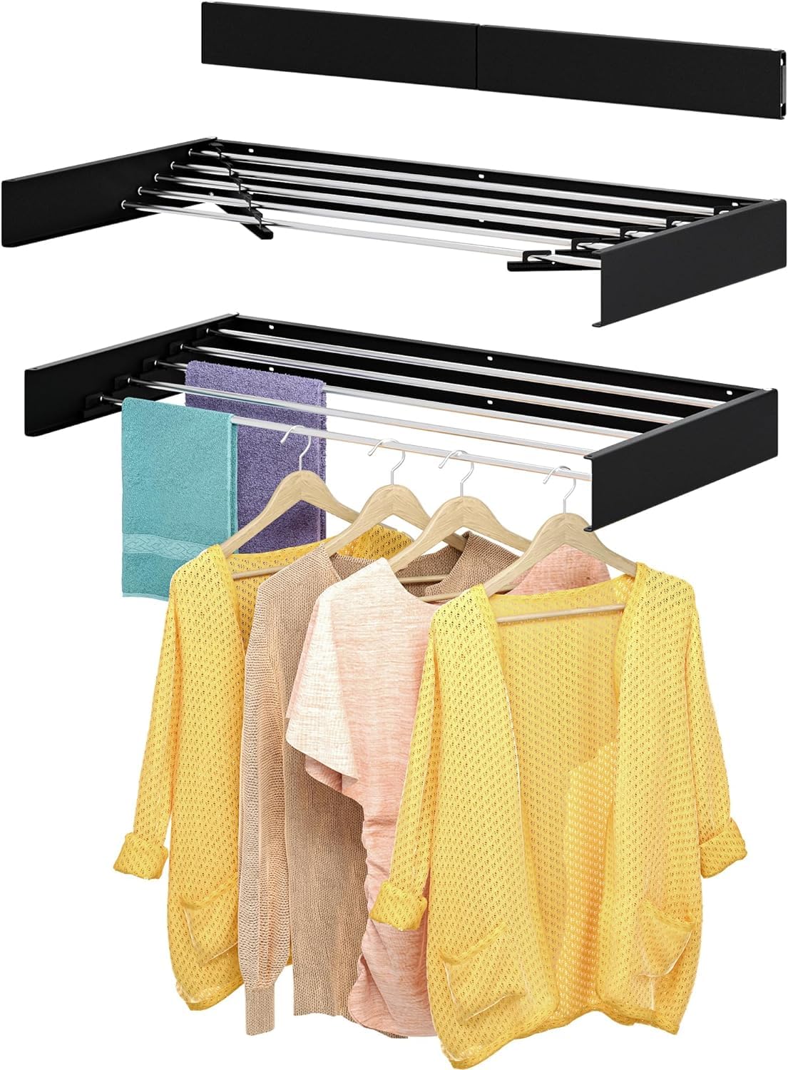 Stendibiancheria da Parete Retrattile e Pieghevole, Nero 80cm