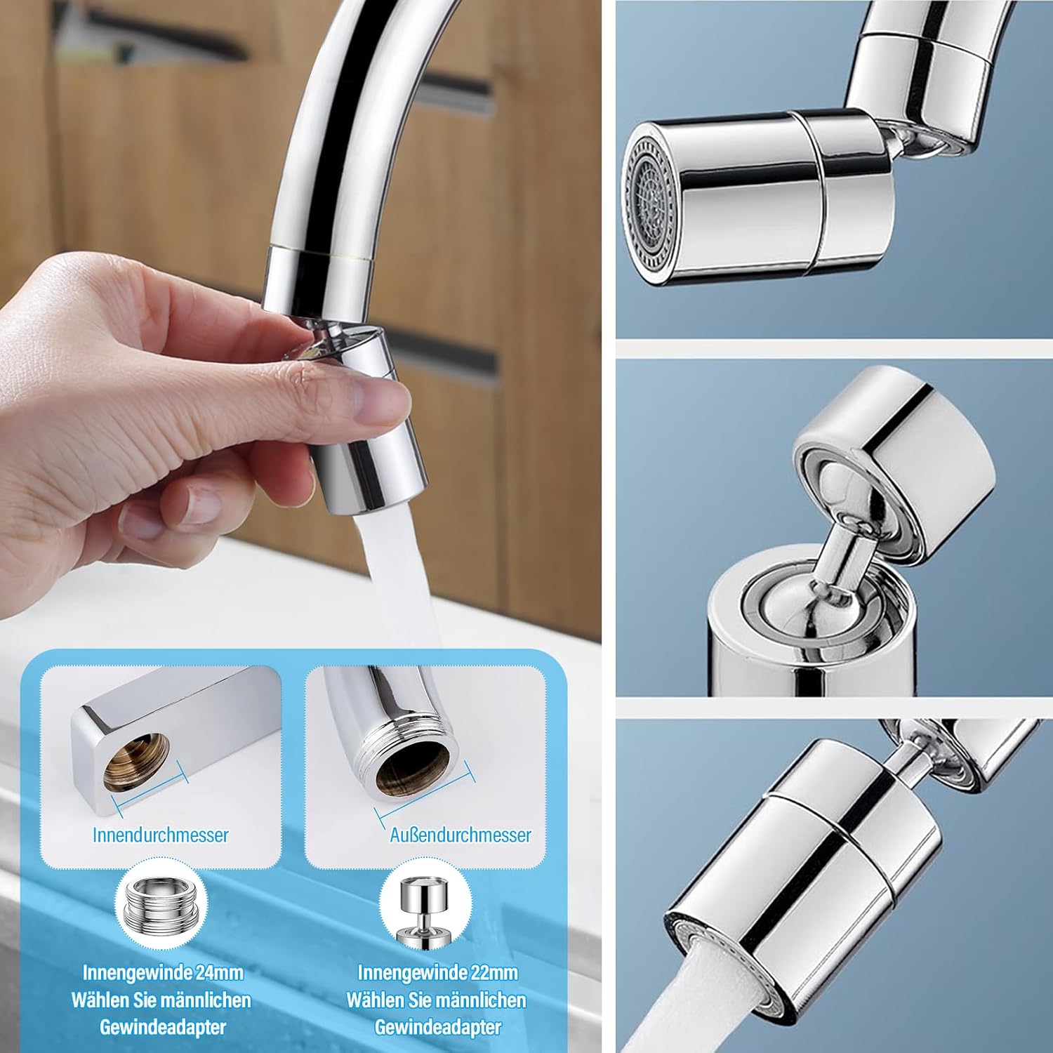 Hatanse Aeratore Rubinetto Ottone 360° Gradi Rotary - immagine 5