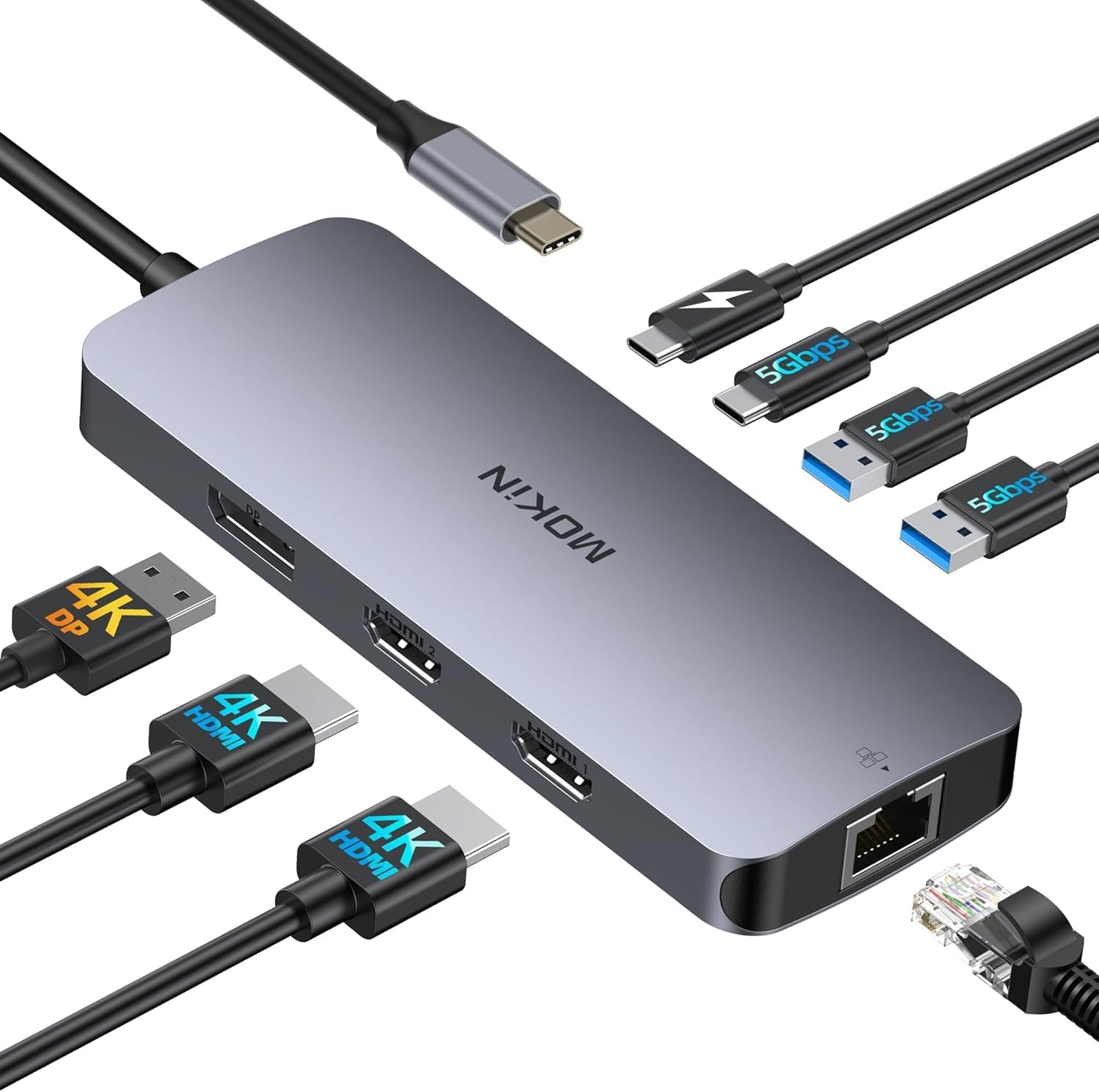 Mokin Docking Station Dual Monitor 8 in 1 USB C Hub | Velz