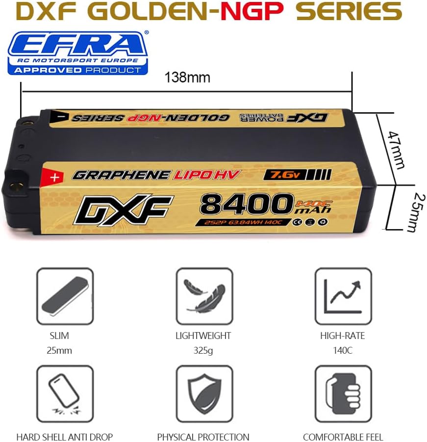 Dxf Batteria 2S Lipo 8400 mAh 7,6V 140C (2 pezzi) - immagine 2