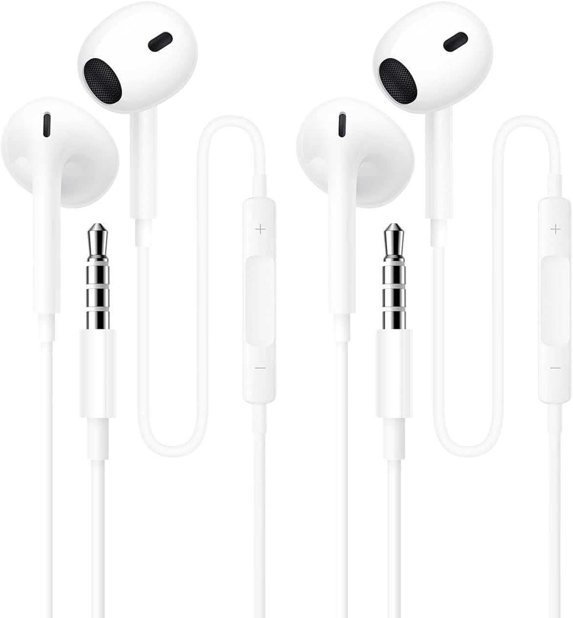 2 Pack Auricolari In-Ear con Filo e Microfono, Bianco - immagine 1