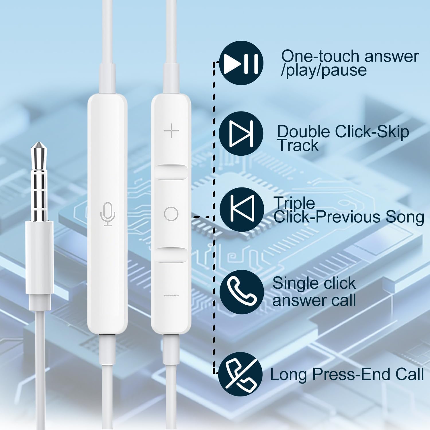 2 Pack Auricolari In-Ear con Filo e Microfono, Bianco - immagine 3