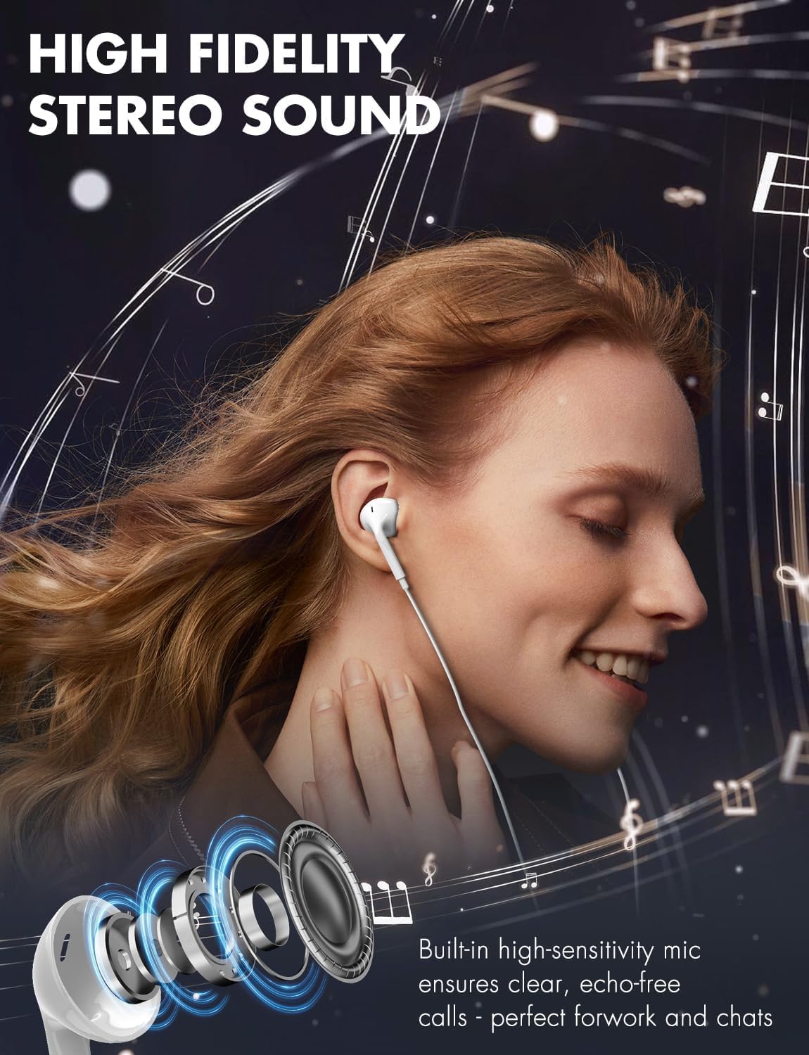 2 Pack Auricolari In-Ear con Filo e Microfono, Bianco - immagine 6