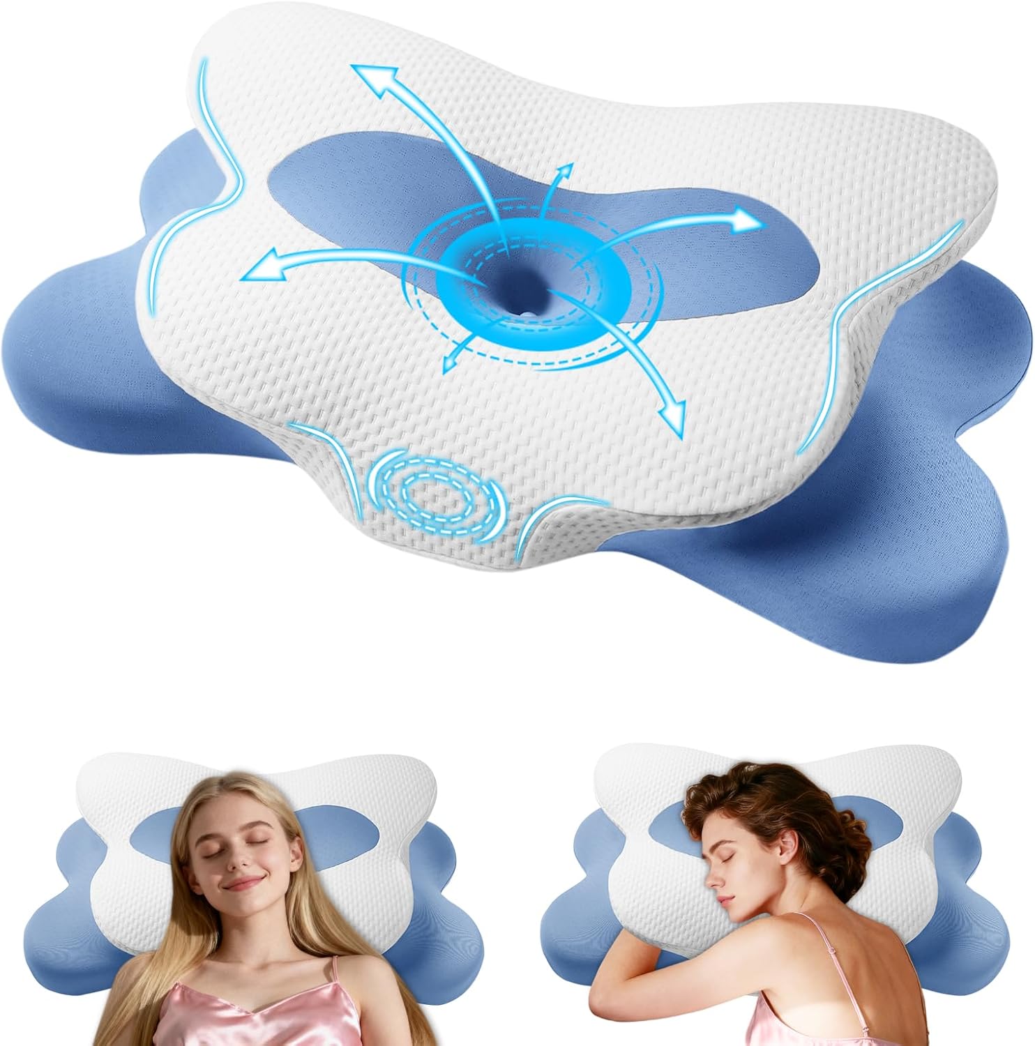 Cuscino Cervicale Memory Foam Doppia Altezza, Blu - immagine 1
