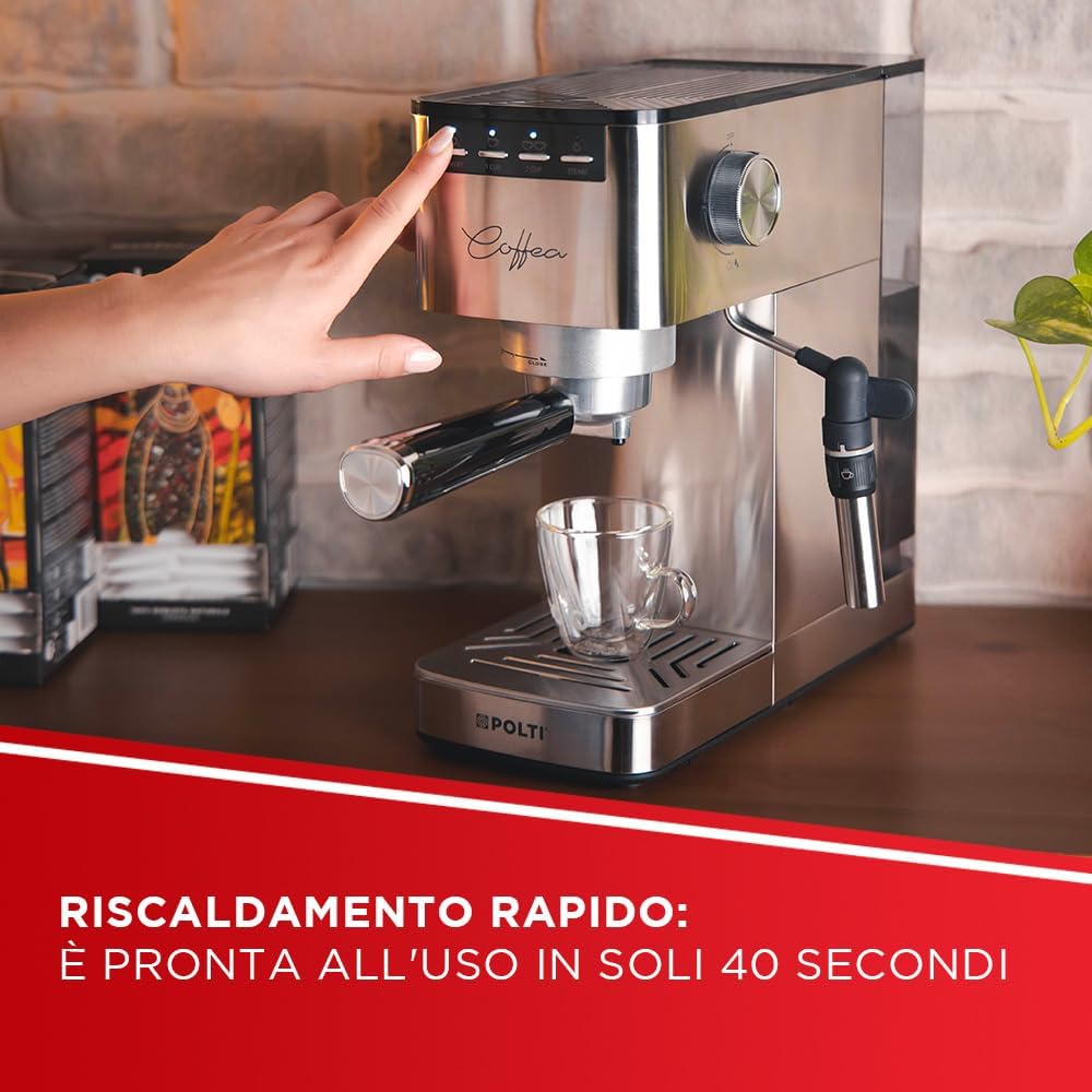 Polti Coffea P10S - Macchina Caffè Espresso e Cappuccino, Argento - immagine 6