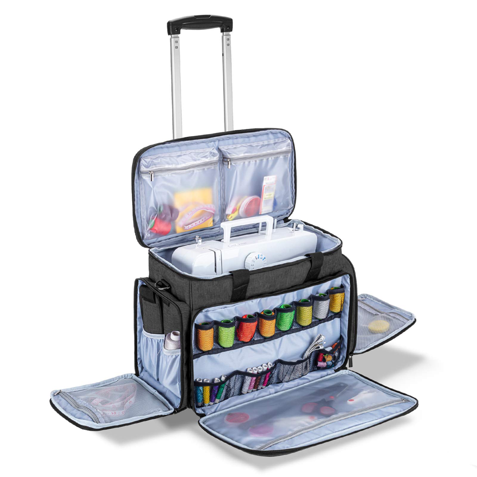 Luxja Borsa per Macchina da Cucire con Trolley Staccabile, Nero