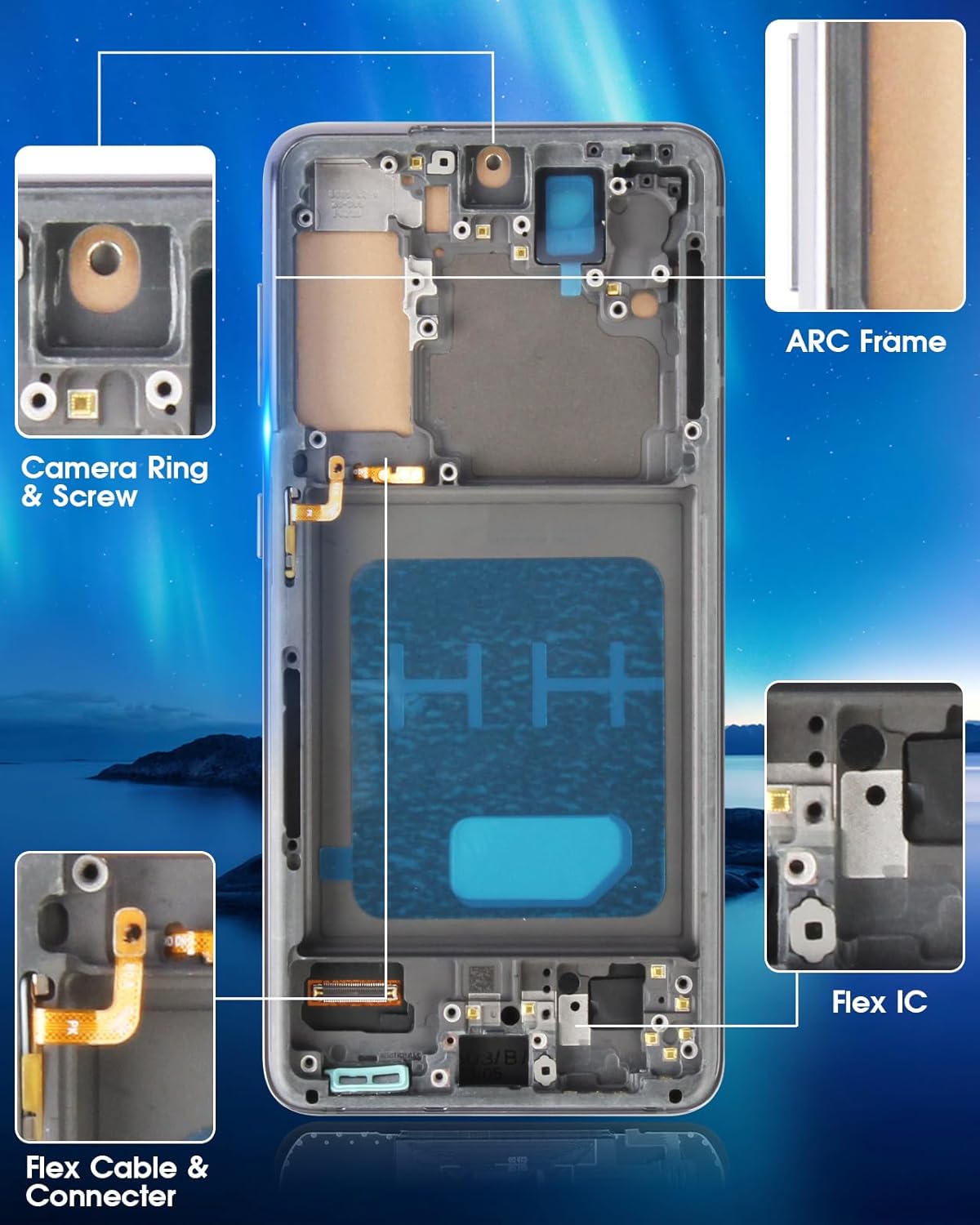 Display LCD per Samsung Galaxy S21 5G, Nero con Cornice - immagine 7