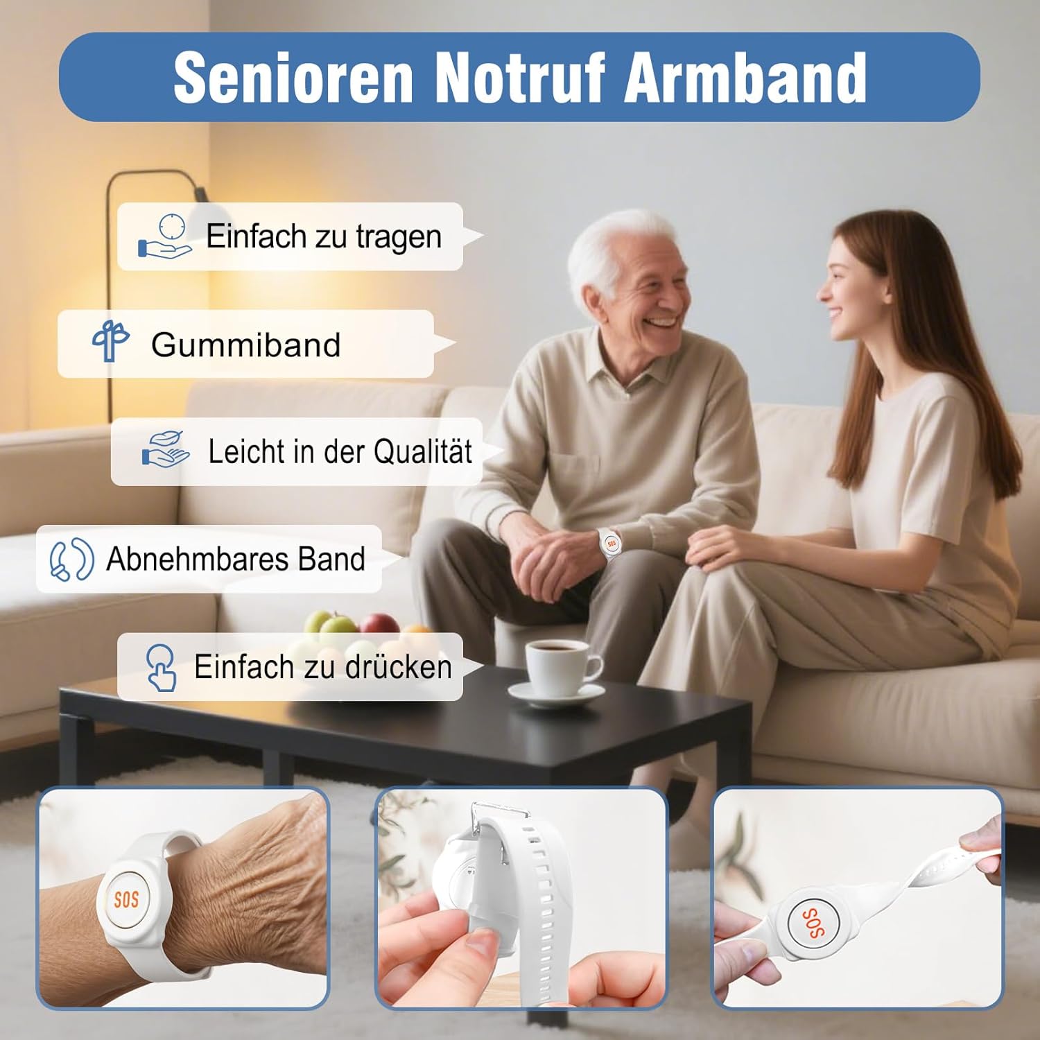 Chunhee Pulsante Allarme Anziani Wireless con Braccialetto - immagine 6