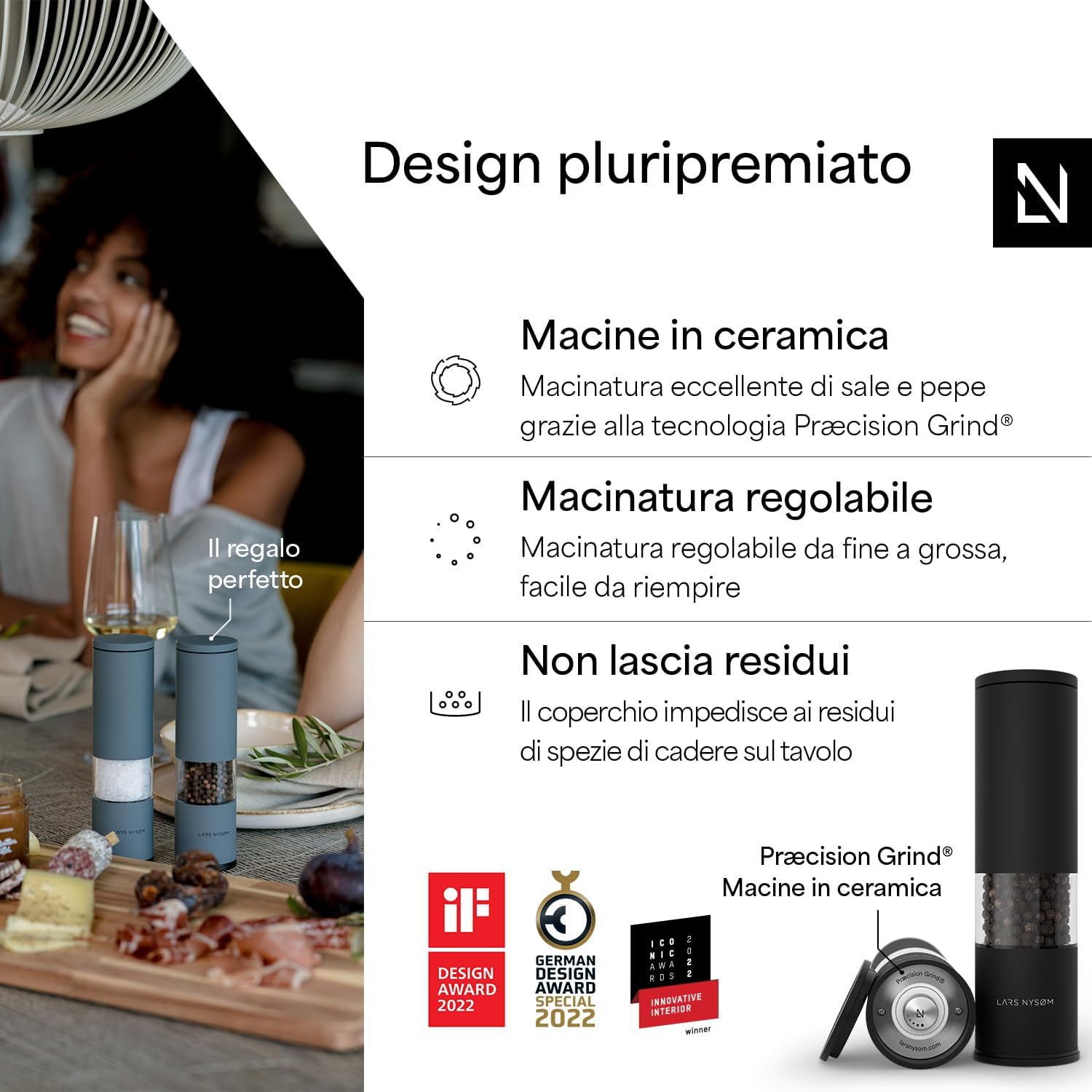 Lars Nysøm Set 2 Macina Sale e Pepe Manuale, Carbon Black - immagine 2