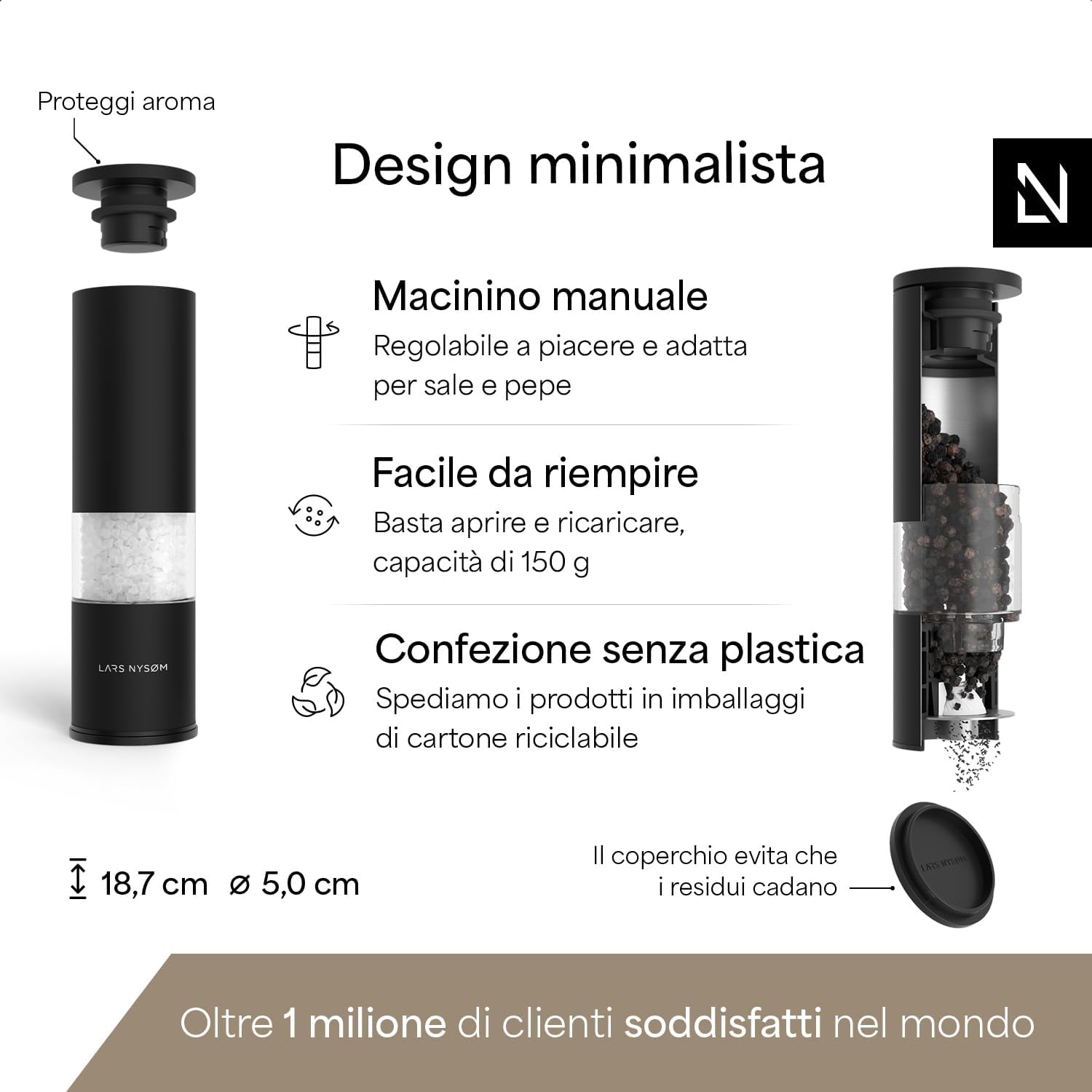 Lars Nysøm Set 2 Macina Sale e Pepe Manuale, Carbon Black - immagine 4