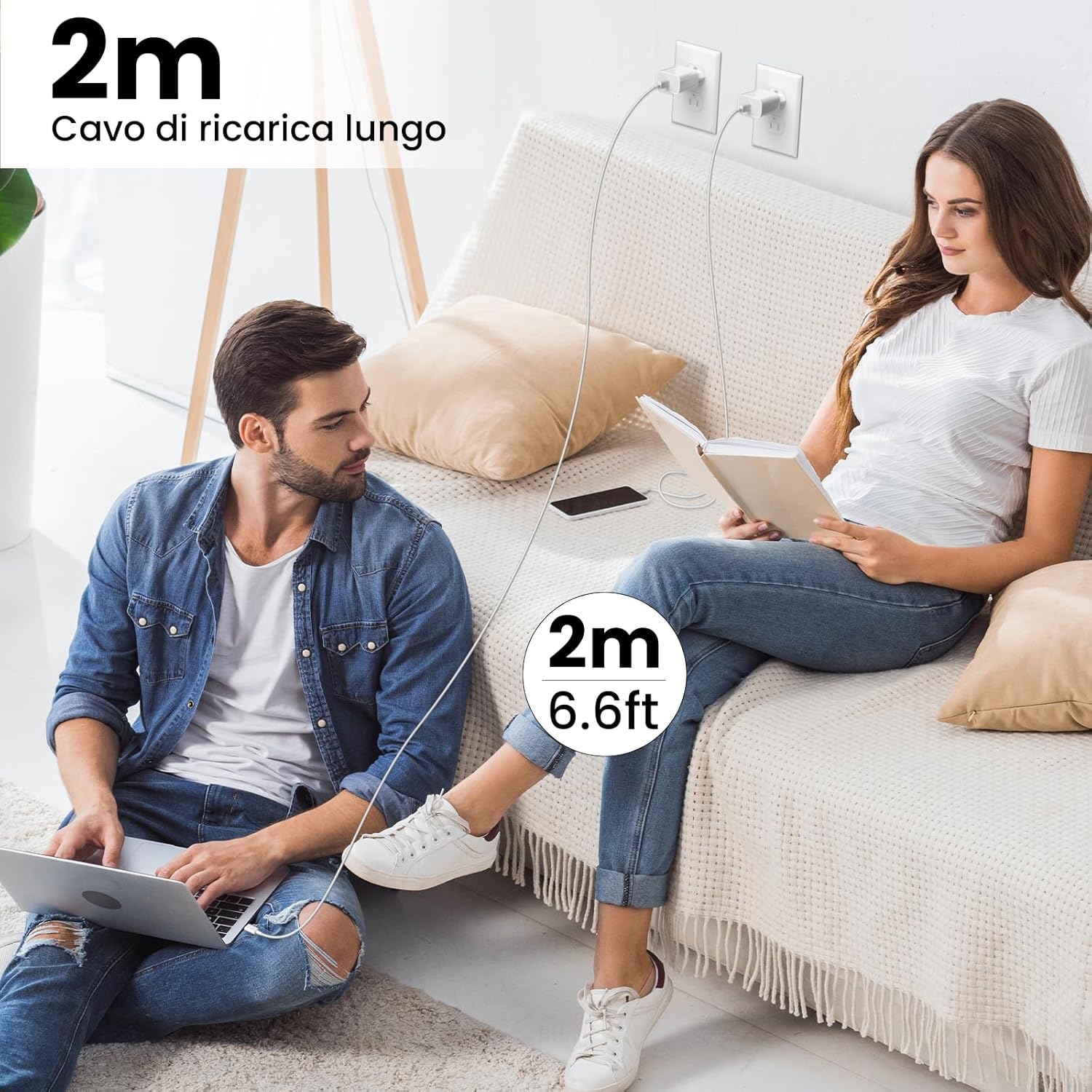 Caricabatterie Rapido 20W con Cavo USB-C 2m (2 pezzi) - immagine 3