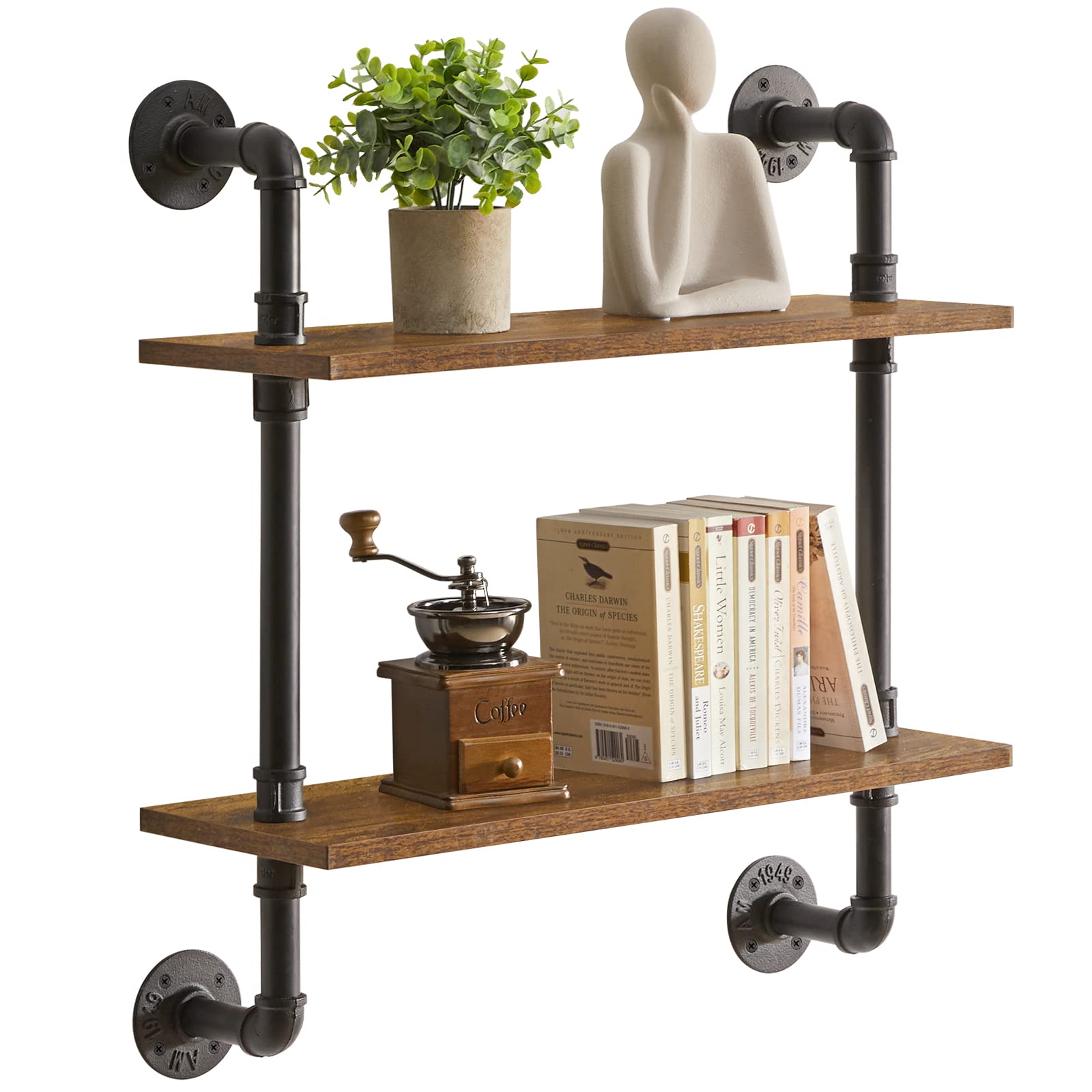 Ymyny Mensole da Muro Industriali 2 Ripiani, Marrone Vintage