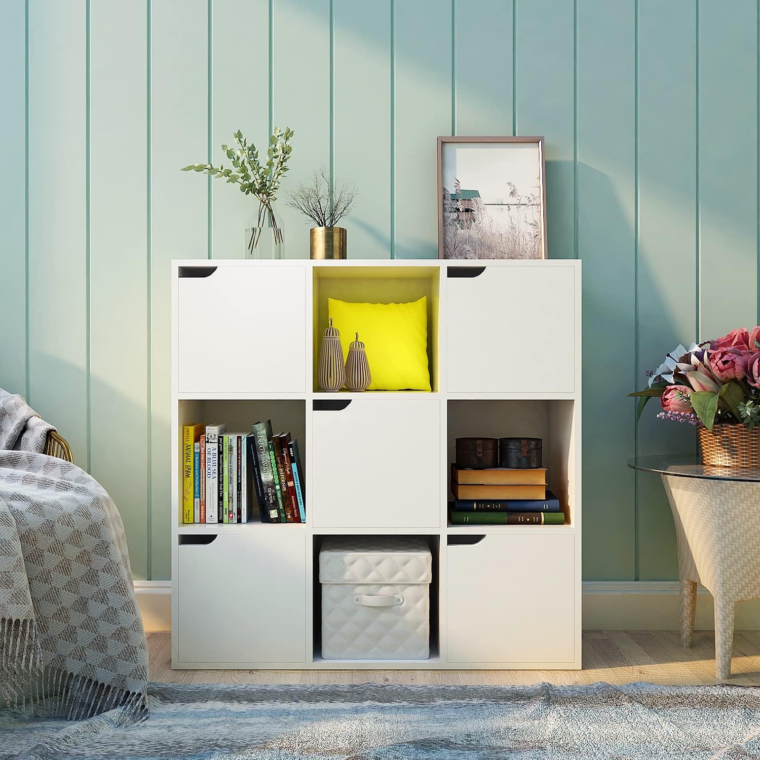 Meerveil Libreria Bianca a 9 Cubi con 5 Ante - immagine 2