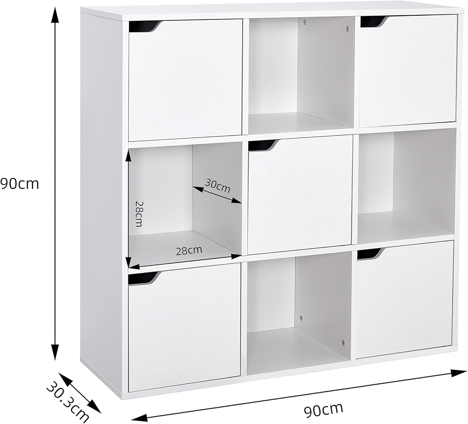 Meerveil Libreria Bianca a 9 Cubi con 5 Ante - immagine 3