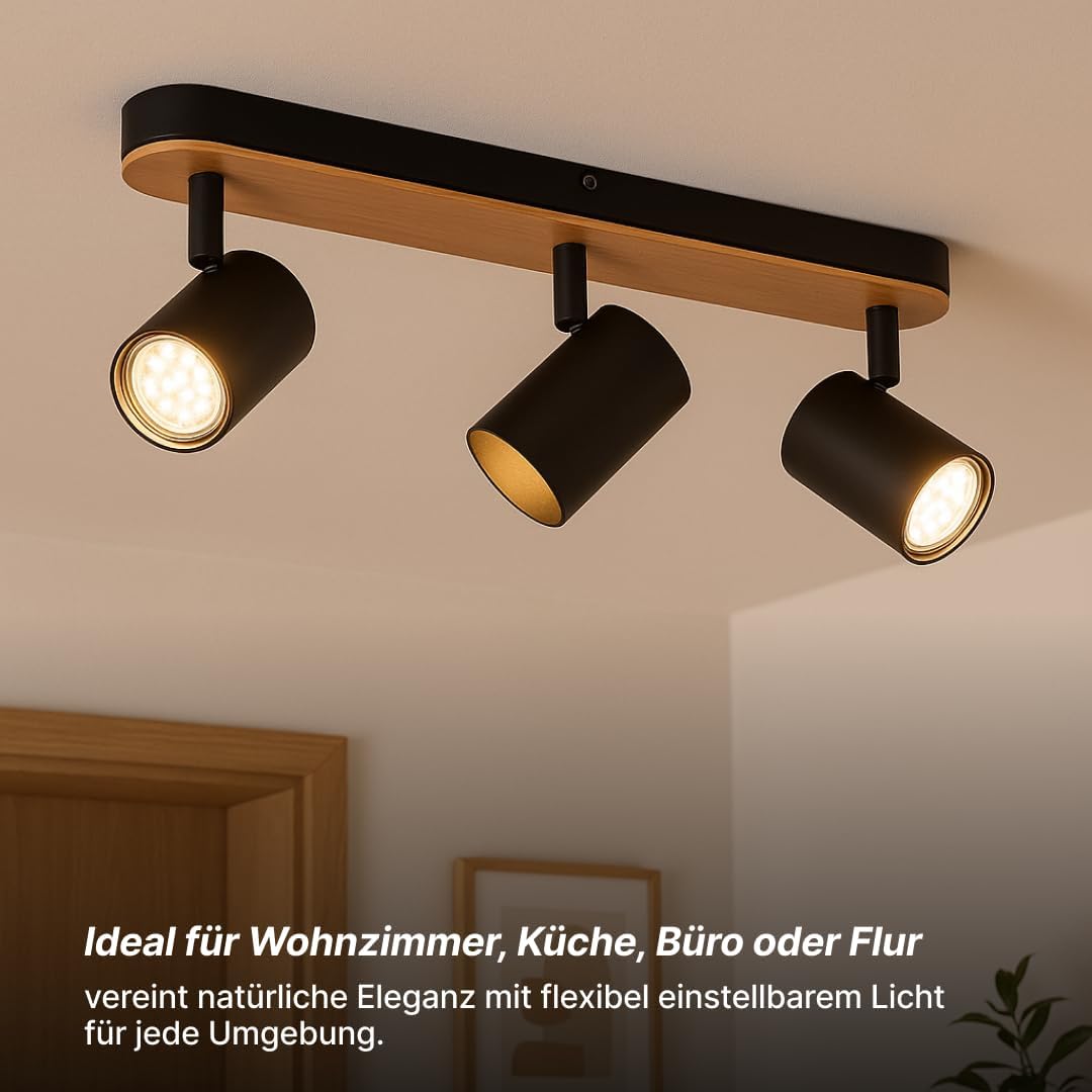 Brilliant Niels Spot Bar 3 Fiamme, Nero Opaco/Naturale - immagine 4