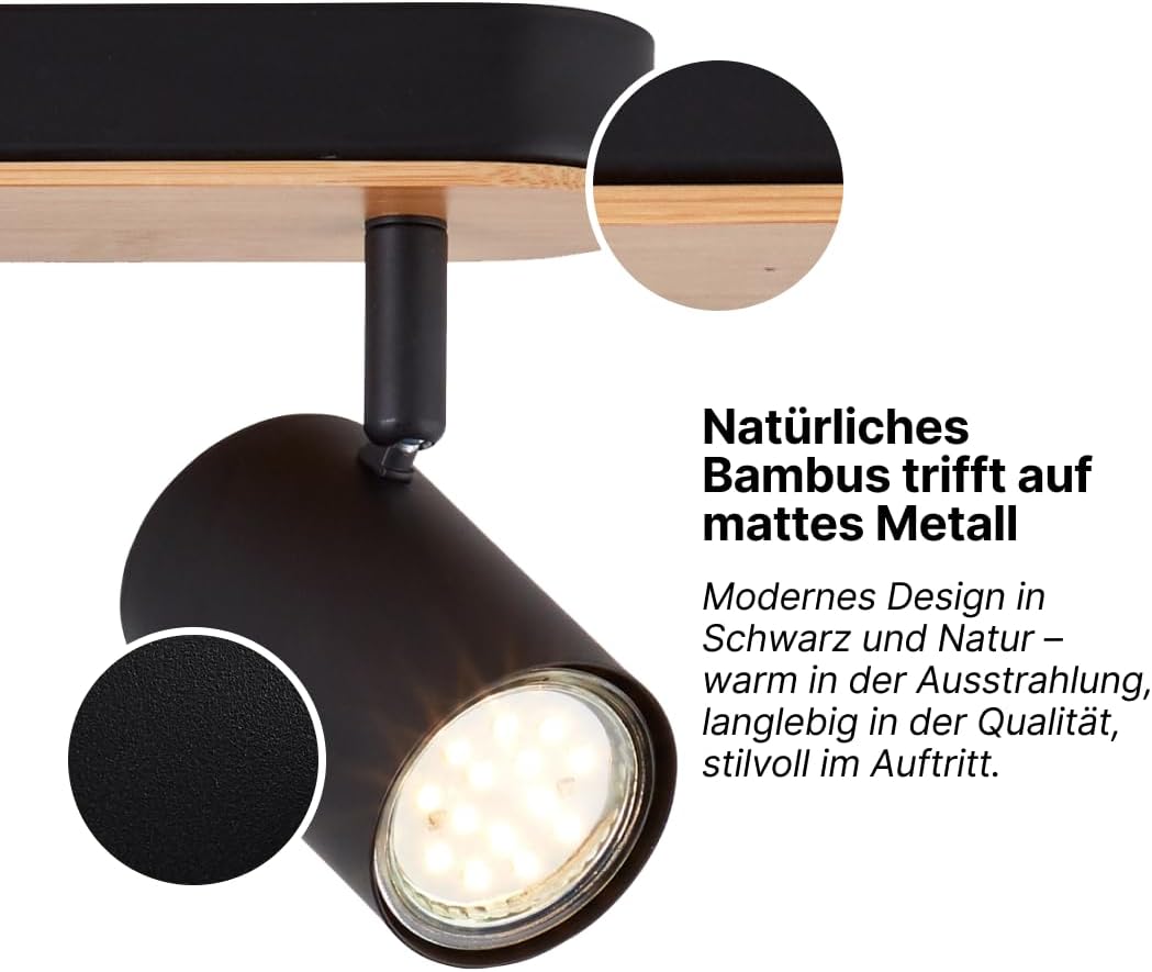 Brilliant Niels Spot Bar 3 Fiamme, Nero Opaco/Naturale - immagine 5