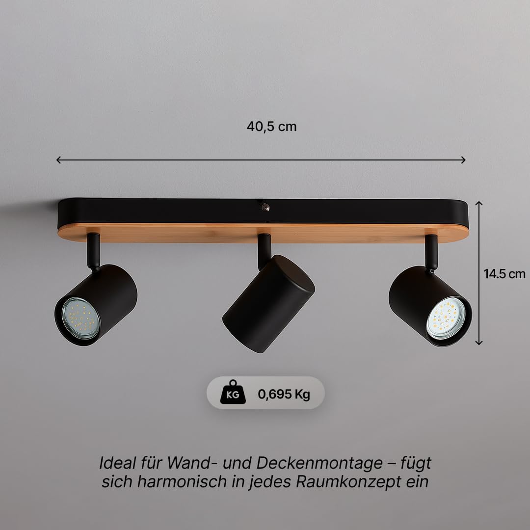 Brilliant Niels Spot Bar 3 Fiamme, Nero Opaco/Naturale - immagine 7