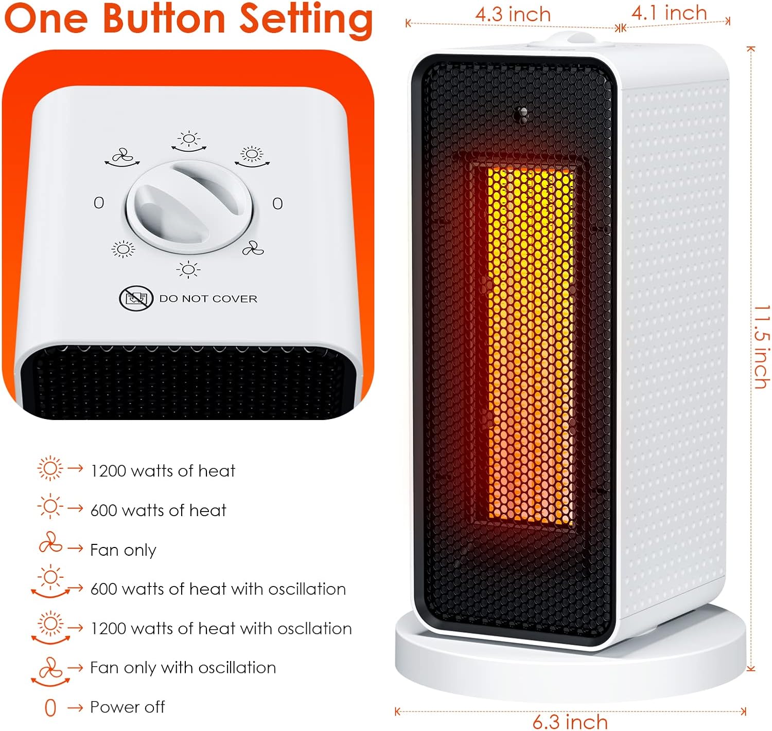 Ninonly Stufetta Elettrica da Bagno 1200W, Bianco - immagine 2