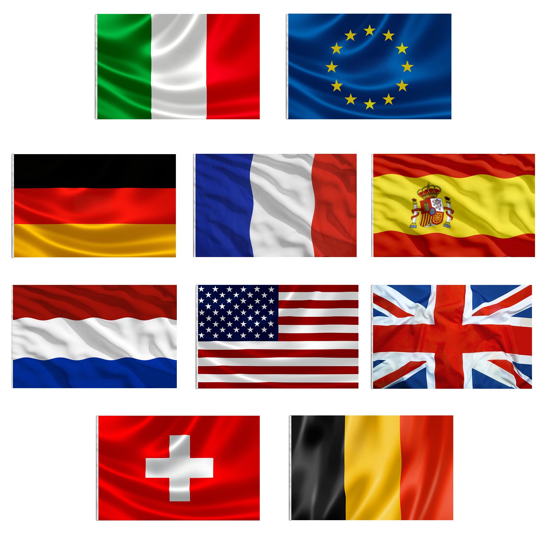 10 Bandiere Nazionali con Anelli 150x90 cm