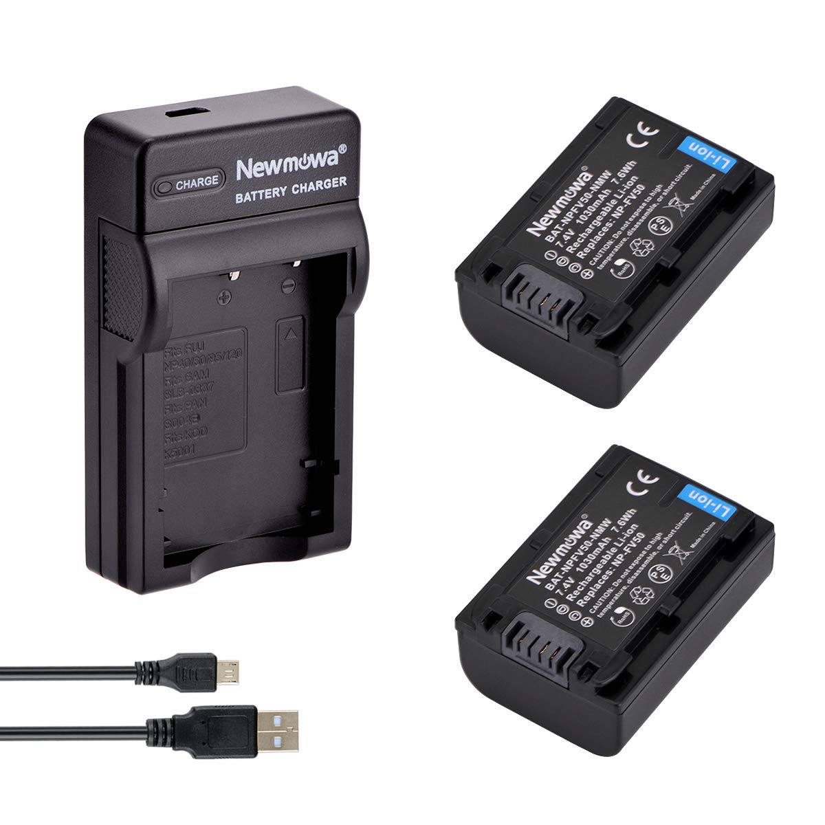 Newmowa NP-FV50 Batteria (2pz) e Caricatore USB