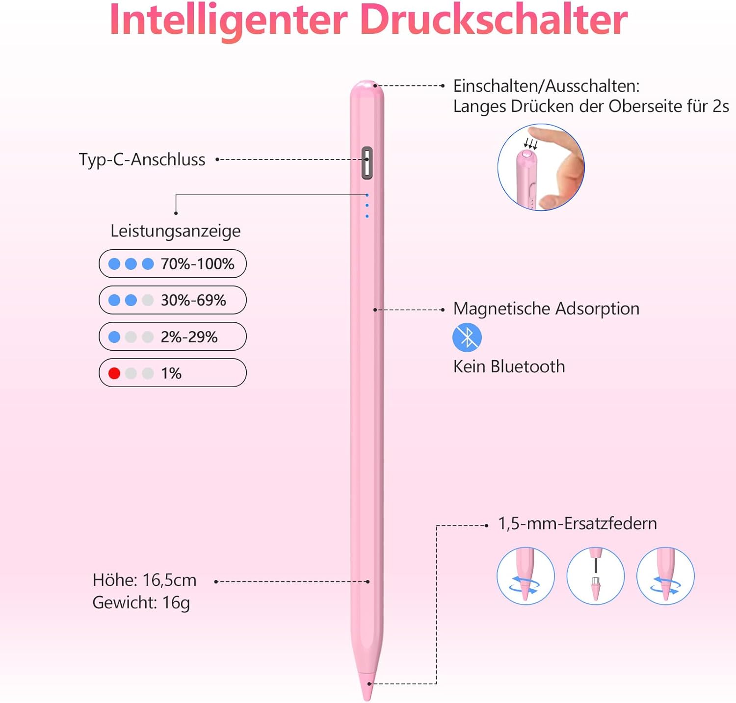 Penna per Tablet Android Universale, Rosa - immagine 5