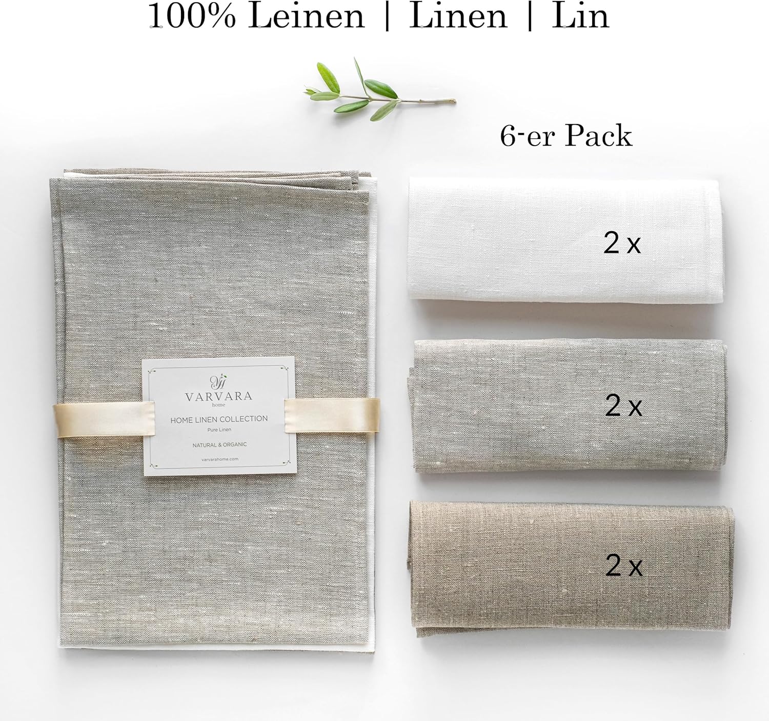 6 Strofinacci di Lino Misto, Bianco Beige Naturale - immagine 2