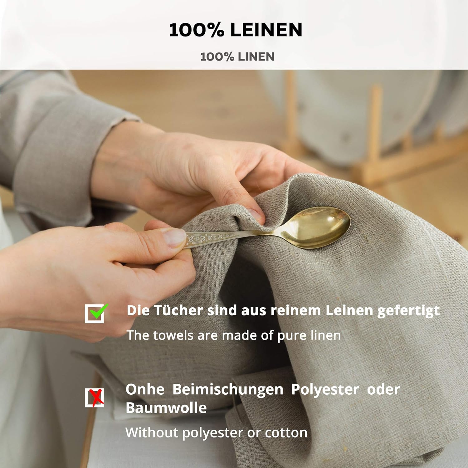 6 Strofinacci di Lino Misto, Bianco Beige Naturale - immagine 6