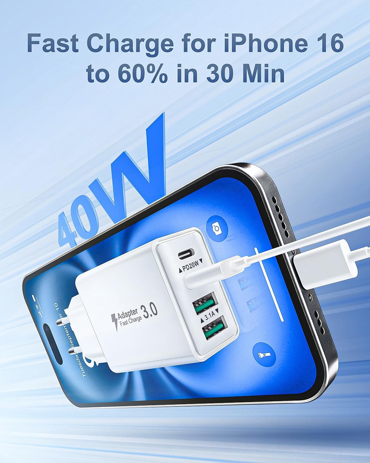 Caricatore USB-C 40W 4 Porte con Ricarica Rapida - immagine 2