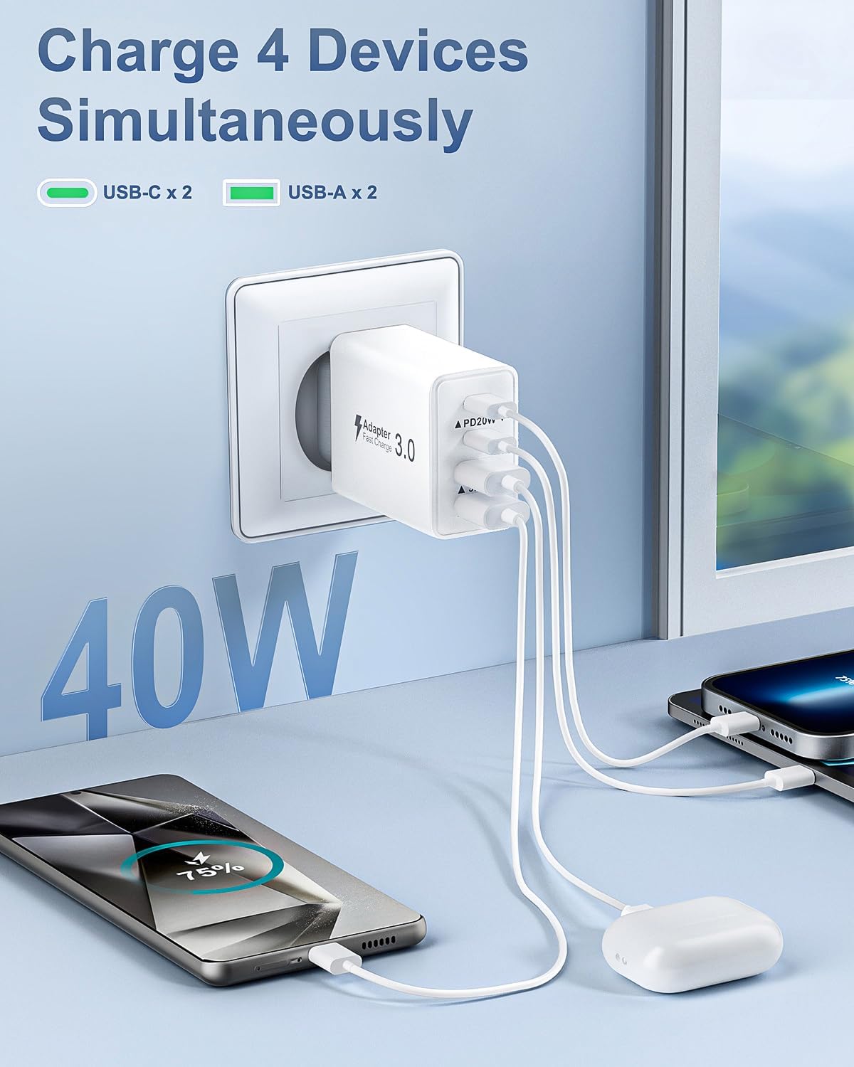 Caricatore USB-C 40W 4 Porte con Ricarica Rapida - immagine 3