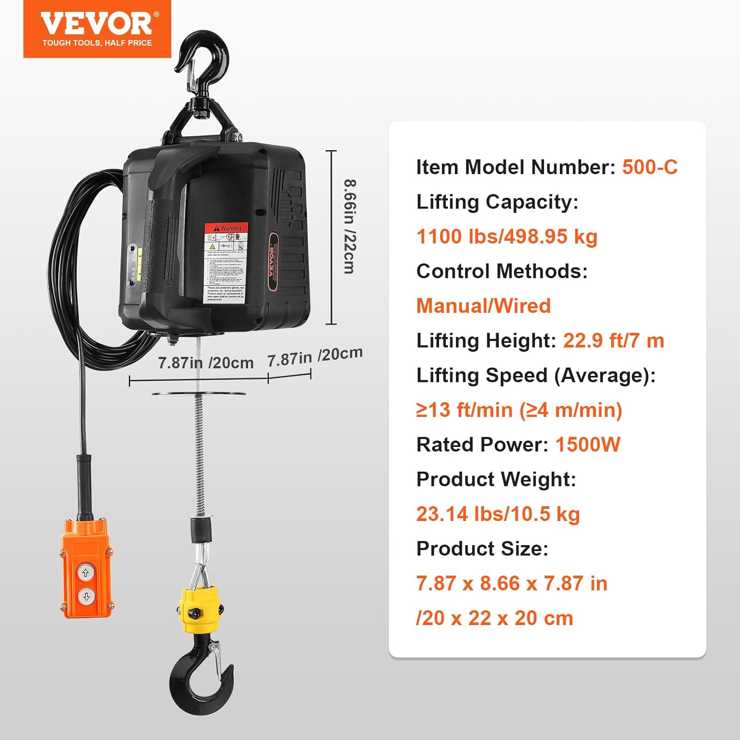 VEVOR Paranco Elettrico Portatile 498kg 7m - immagine 7