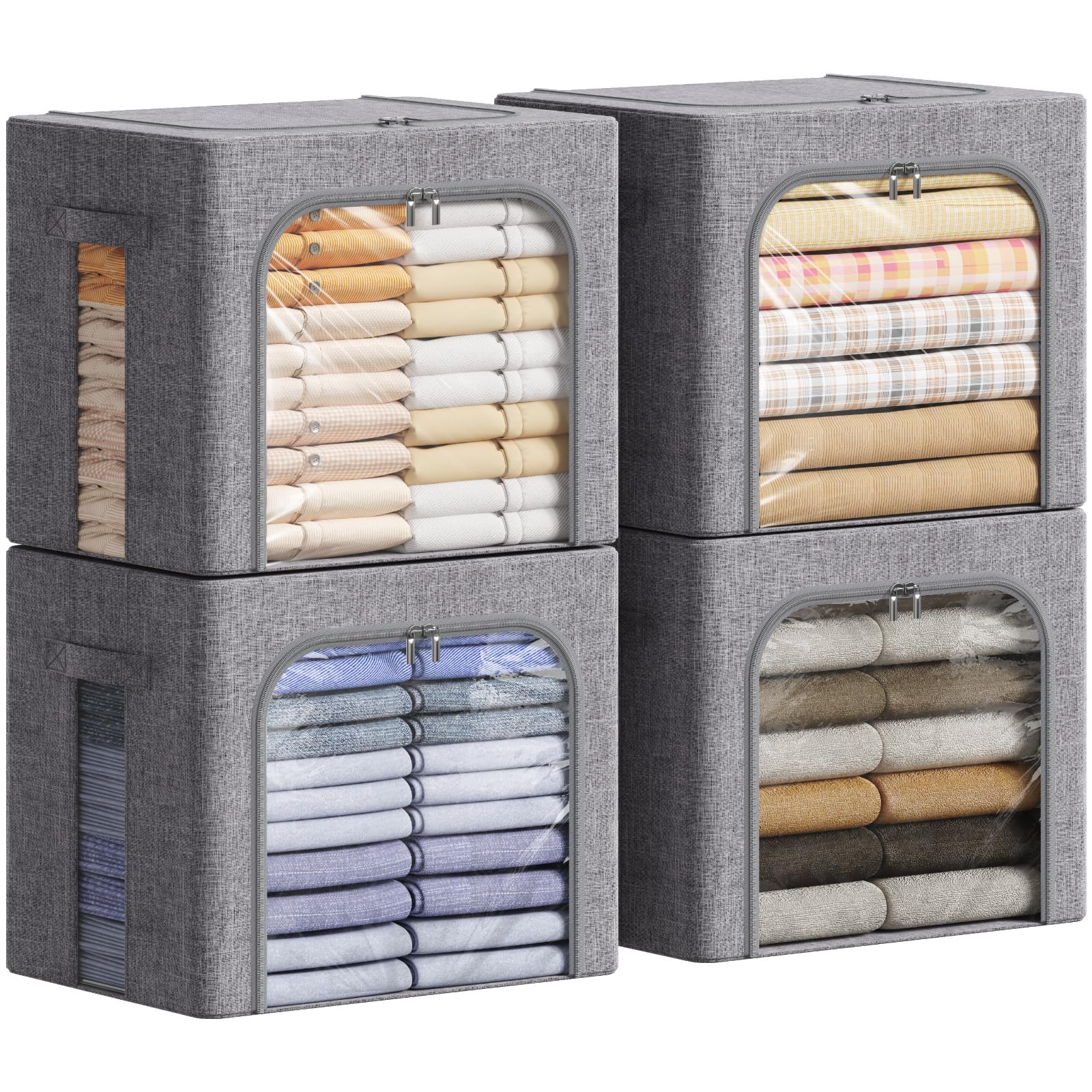 Lifewit Scatole per Armadio Rigide con Cerniera 4 Pezzi, Grigio