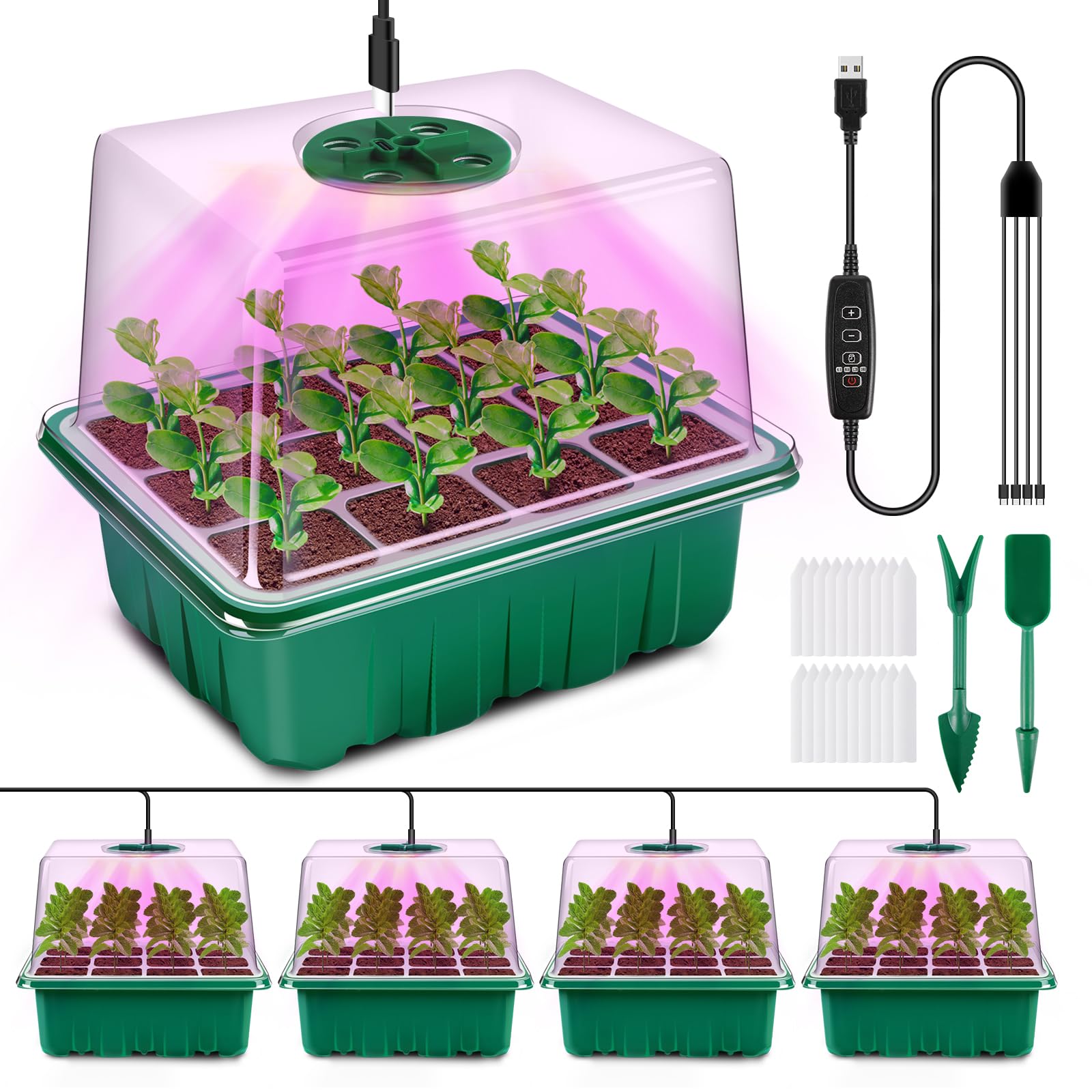YAUNGEL Seed - 4 Vassoi Germinazione con Luci LED, Verde