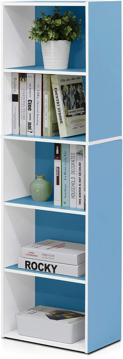 Furinno Luder Libreria a 5 livelli, Bianco/Azzurro
