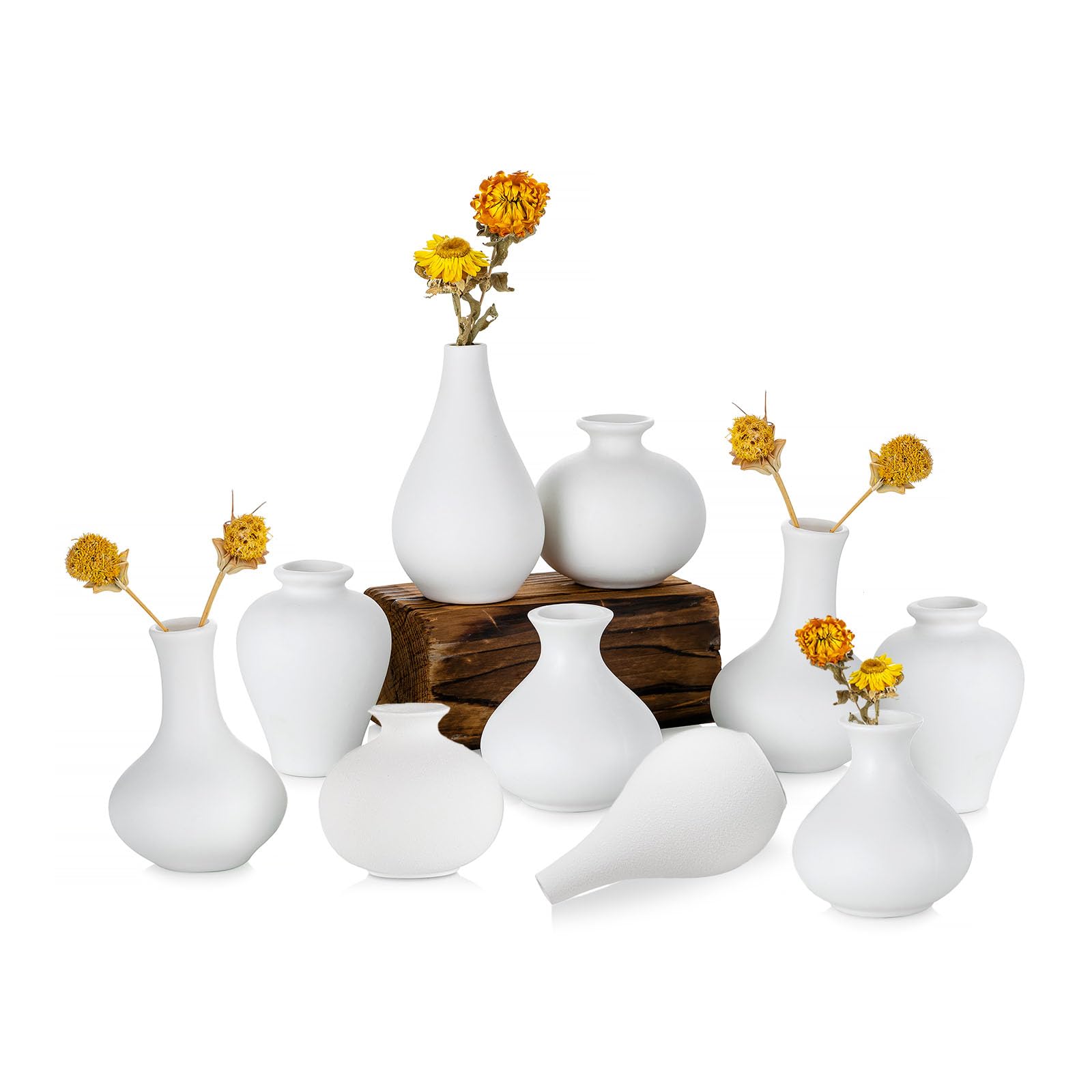 Set 10 Mini Vasi in Ceramica Bianco Decorativi