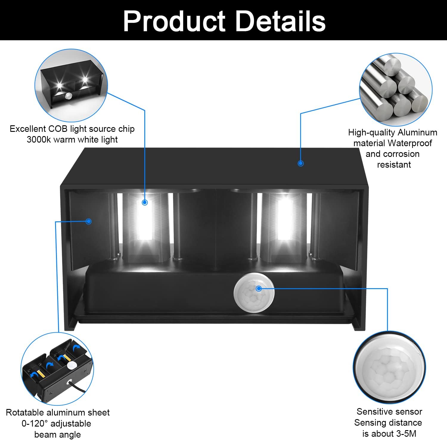 Kingwei Applique da Esterno con Sensore Movimento, Nero - immagine 5