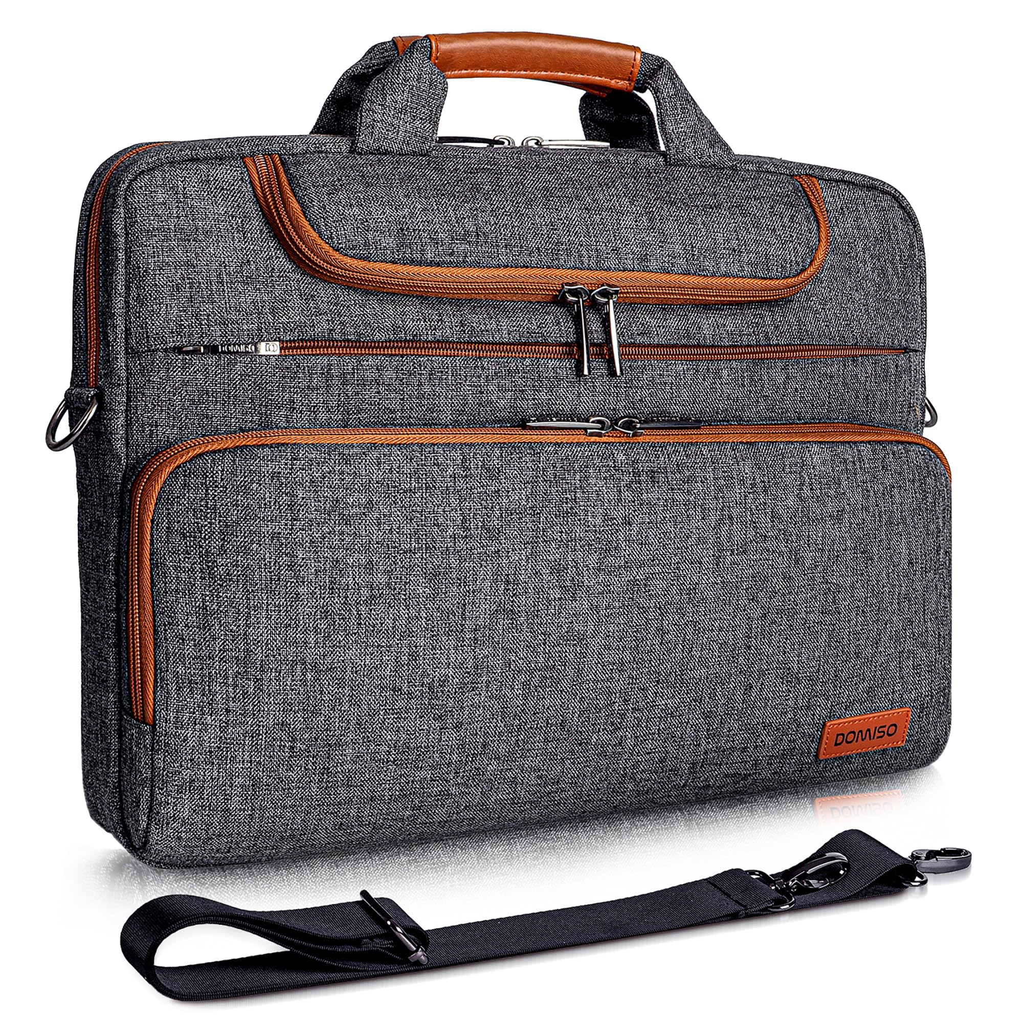 DOMISO Borsa per PC da 15-15,6 Pollici, Messenger Resistente all'Acqua con Tracolla, Compatibile con Lenovo IdeaPad ThinkPad/HP Pavilion 15 ENVY 15 / Dell XPS 15 / Macbook/Asus, Grigio Scuro